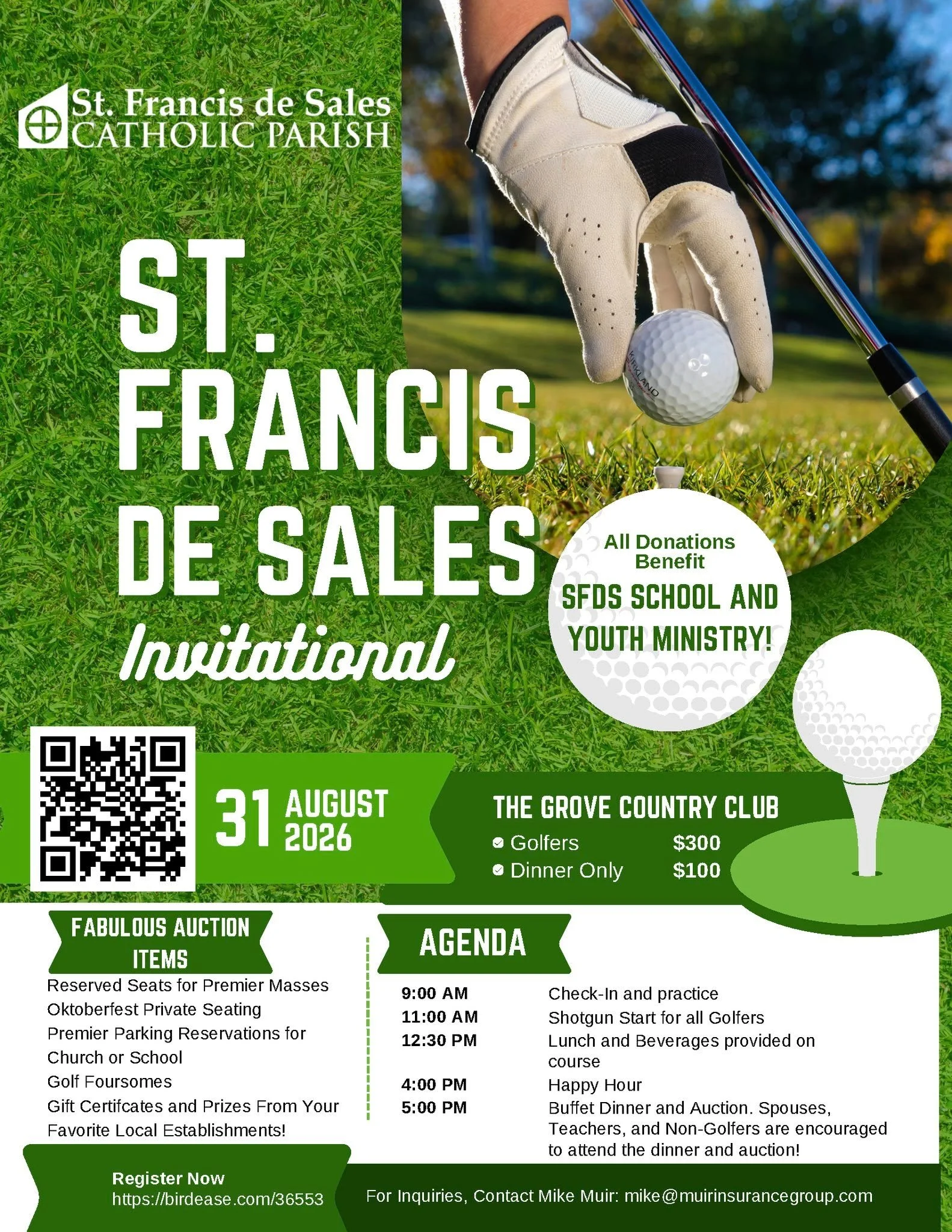 Tee up for a great cause! ⛳️🏌️&zwj;♂️ Join us for the St. Francis de Sales Golf Invitational on August 31st at The Grove Country Club! All proceeds directly benefit our SFdS School and Youth Ministry.

Whether you're hitting the links or just coming