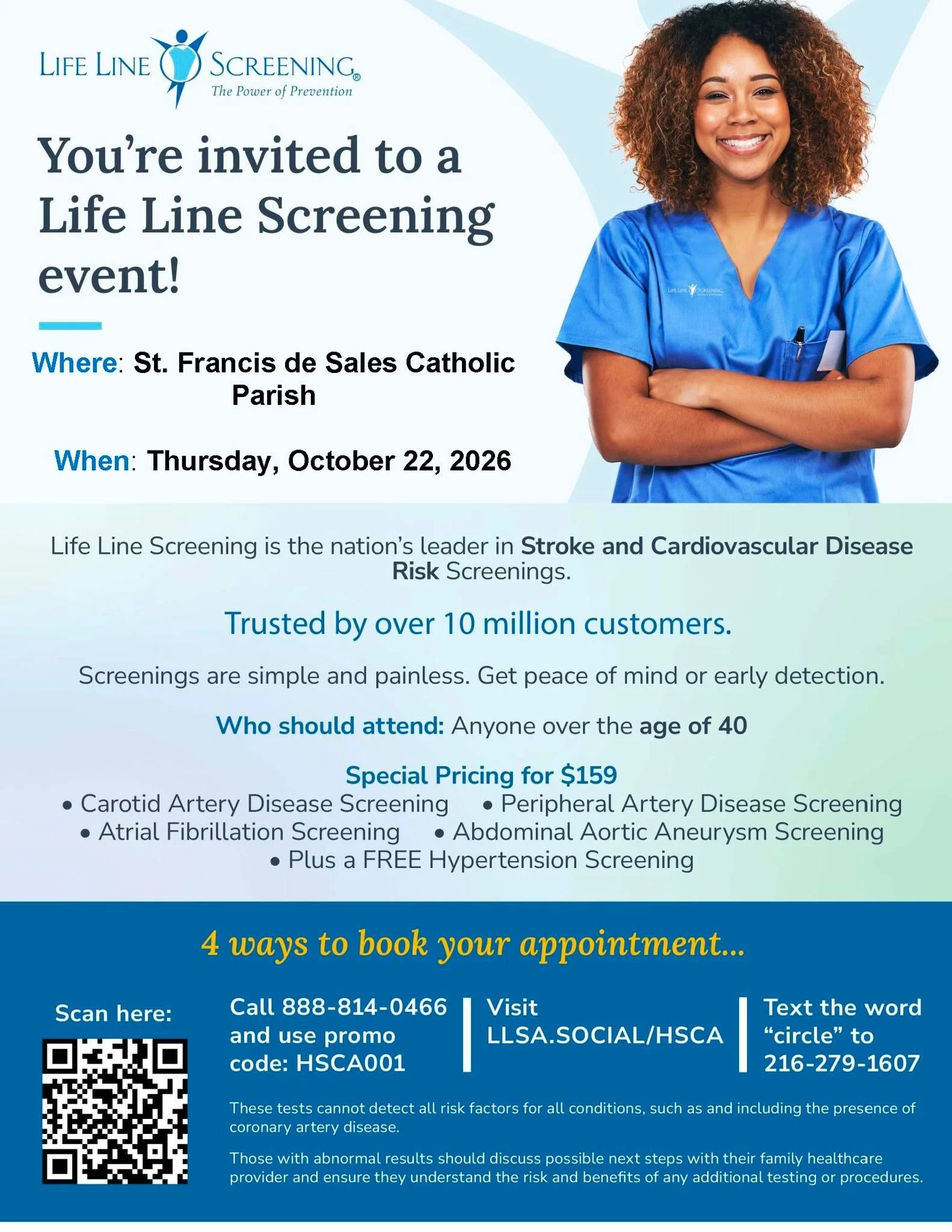 Take a proactive step for your health&mdash;sign up today and save your spot! 🩺💙✨

Life Line Screening is returning to St. Francis de Sales to offer simple, non-invasive screenings for stroke and cardiovascular disease risk. These painless ultrasou