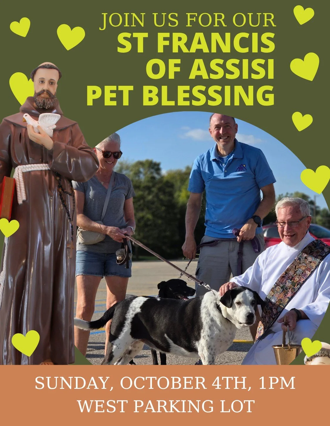 Bring your furry, feathered, and scaled friends for our Annual Blessing of the Pets! 🐶🐱🐰✨

In honor of the Feast of St. Francis of Assisi, patron saint of animals and creation, bring your pets to receive a special blessing!

🗓️ Date: THIS Sunday,