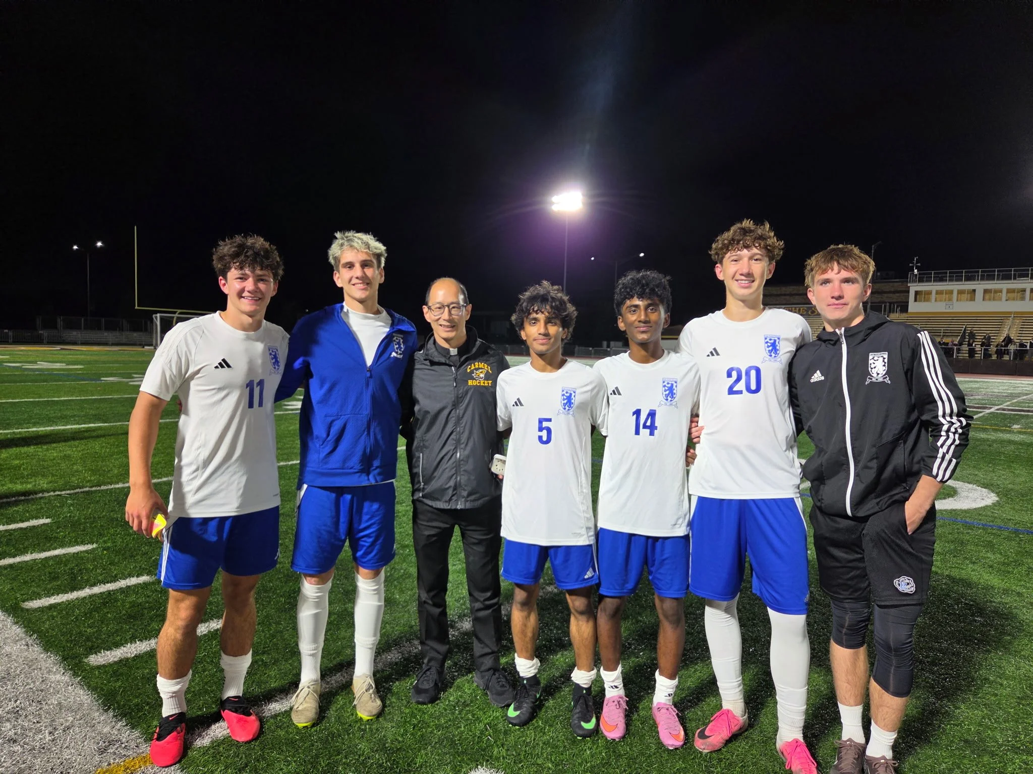 Fr. Christian made his way out to Carmel Catholic High School last night to catch the Varsity Soccer matchup between Lake Zurich High School and Carmel Catholic. It was wonderful to see so many of our parish teens showcasing their gifts and talents o