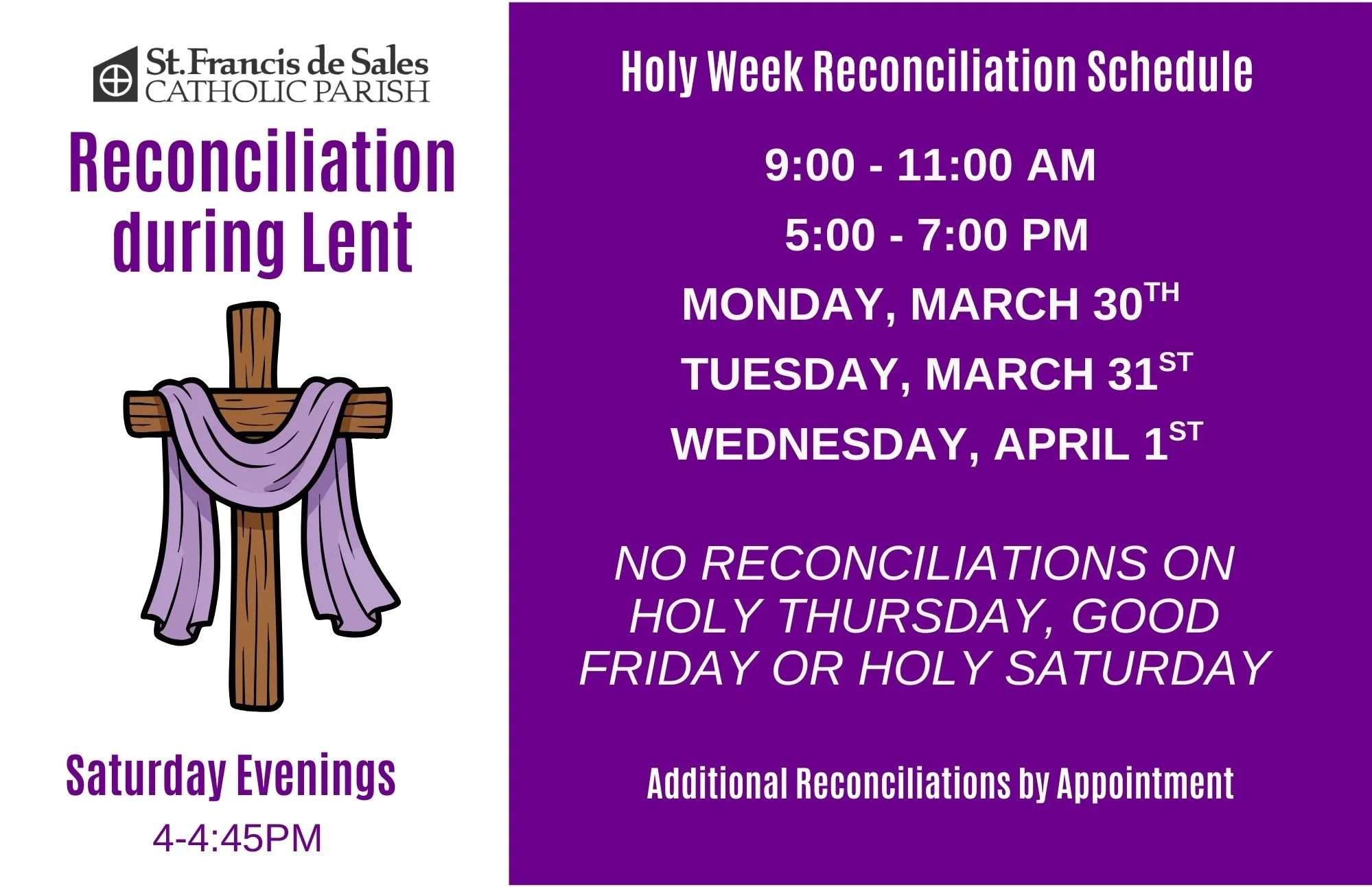 Holy Week Reconciliation Schedule — St. Francis de Sales Catholic Parish