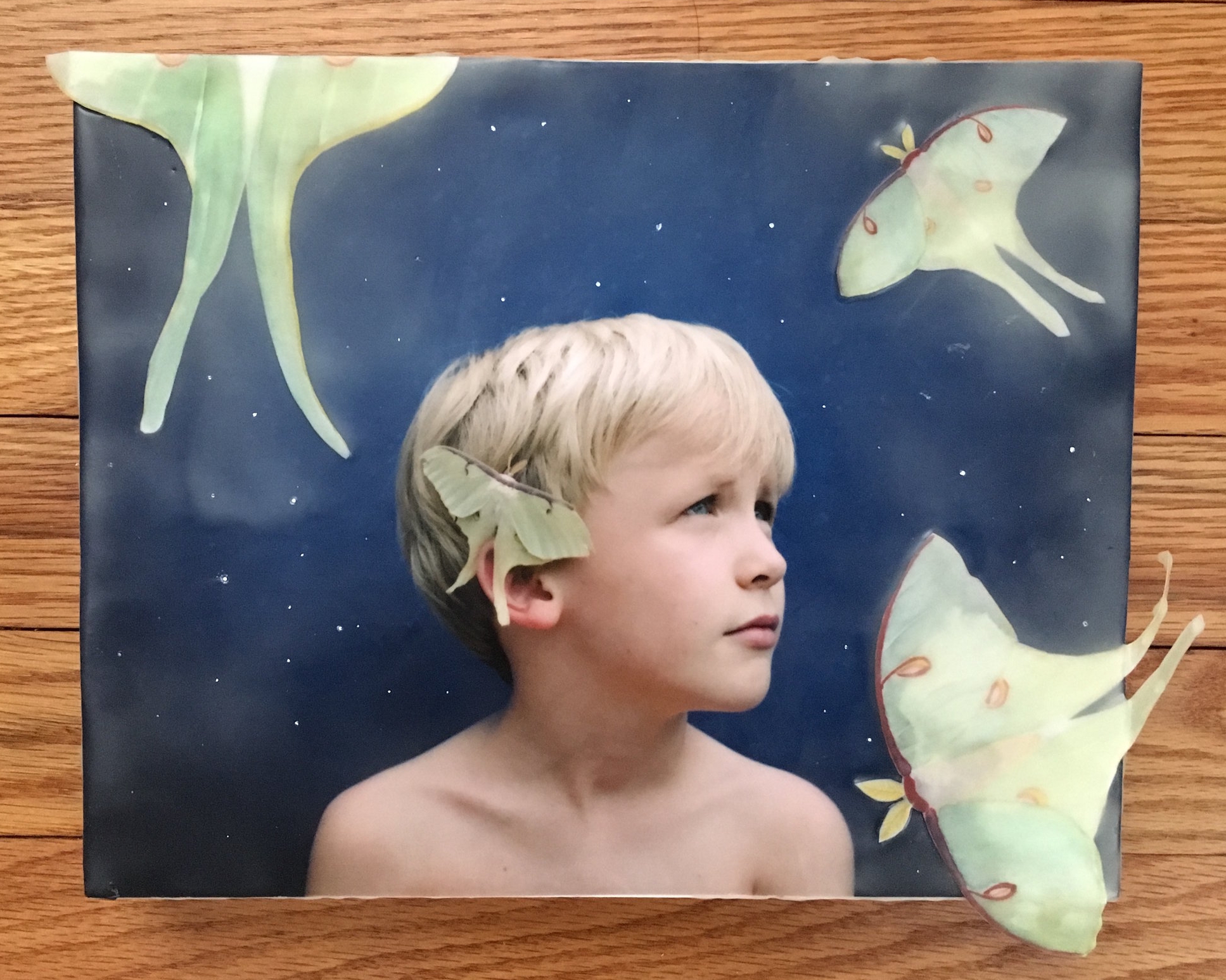 LUNA FLIGHT 2017 (encaustic wax, oil paint, watercolor, archival inkjet photograph, matte medium, gesso)