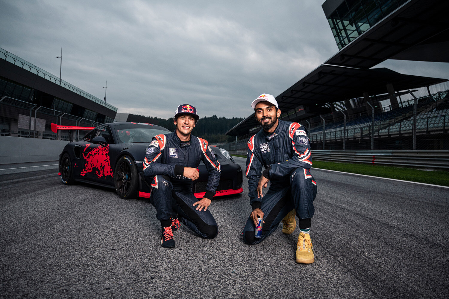  KL Rahul poses for a portrait next to Patrick Friesacher during his visit to Austria in the Red Bull Ring, Spielberg on September 2, 2019 