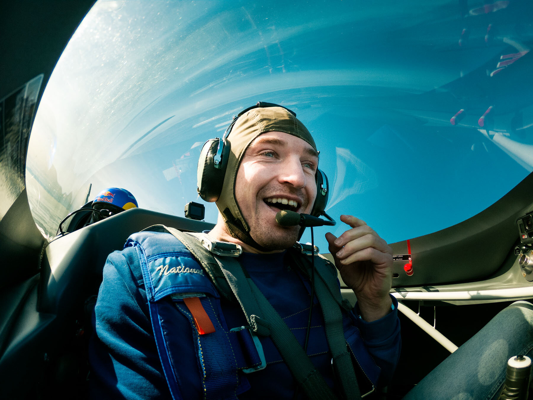  Beauden Barret is seen during his acrobatic tandem flight with pilot Dario Costa in Salzburg, Austria on November 29, 2018 