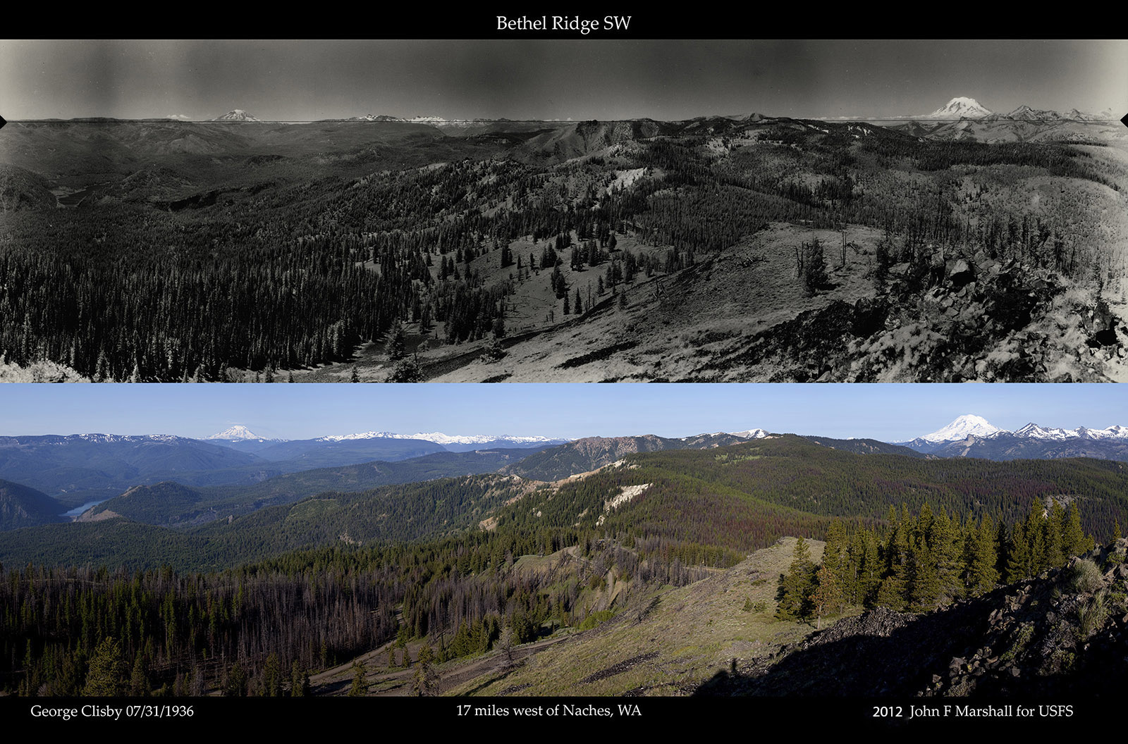 To the left is Rimrock lake, and Mt. Adams. The Goat Rocks are to the right of Adams. Mt. Ranier is on the right skyline. 