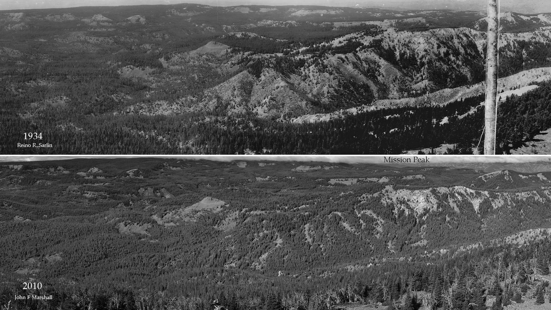 1934 by Reino R. Sarlin from National Archives and Records Administration, Seattle, WA. 2010 repeat photo by John F Marshall funded by Okanogan-Wenatchee National Forest and Wenatchee Forestry Sciences Lab of Pacific NW Research Station. 
