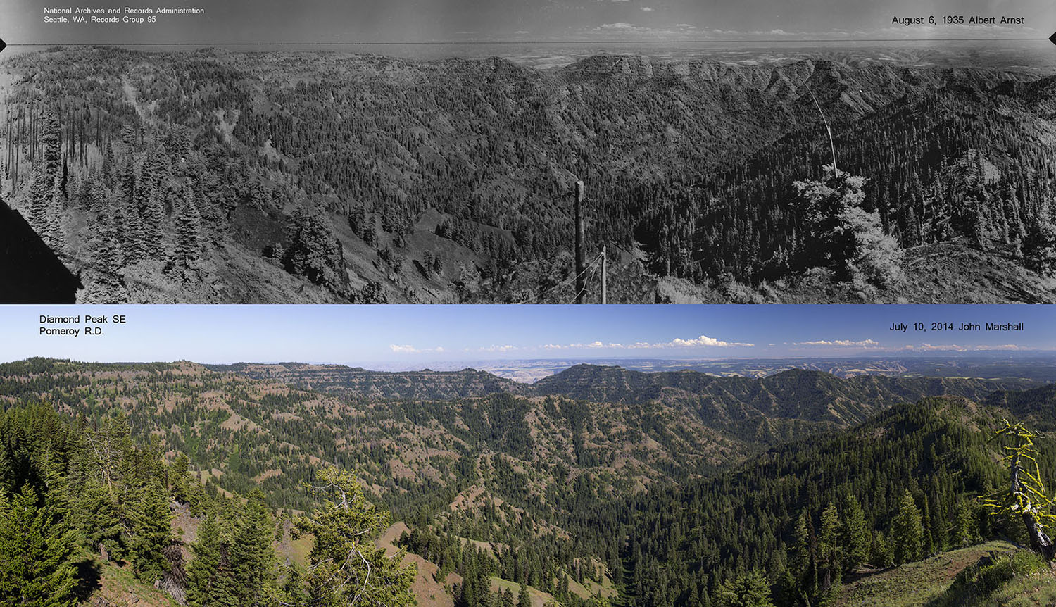 Top photo Albert Arnst 1935 from National Archives and Records Administration, Seattle, WA. Bottom photo 2014 John F Marshall for the Umatilla National Forest. 