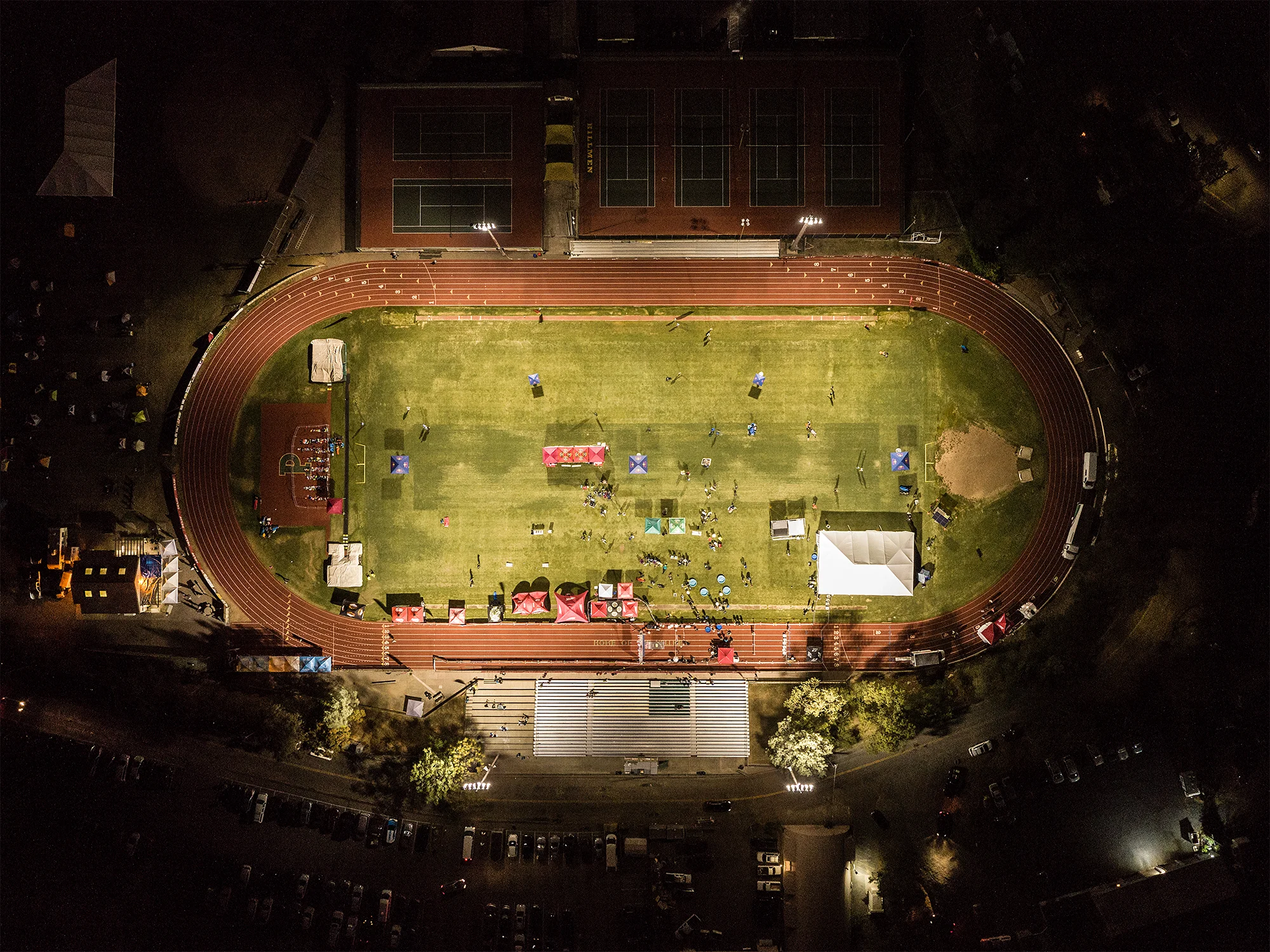 Western States 100 finish after dark at Placer High School. Auburn, California. 