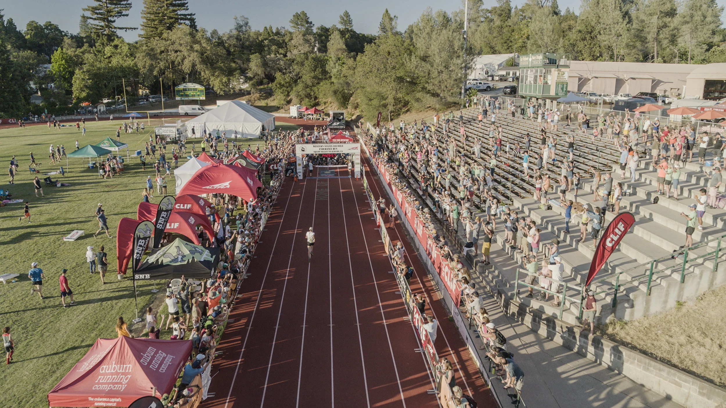 Jim Walmsley heads towards a record finish of the Western States 100 with a time of 14:30:04. Auburn, California.