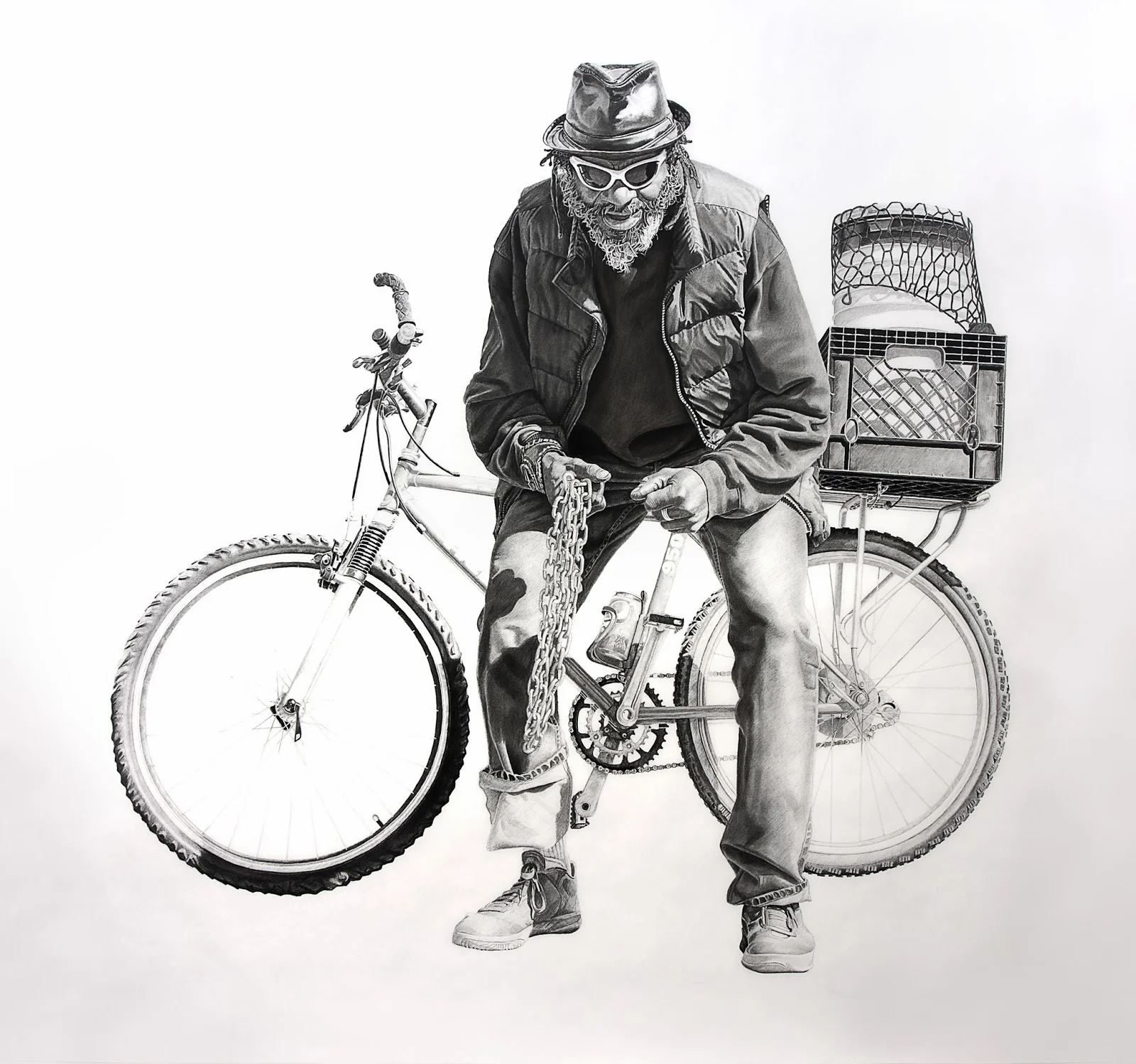 Blue with a Bicycle | 60x65in | Charcoal and Graphite on Paper | 2013