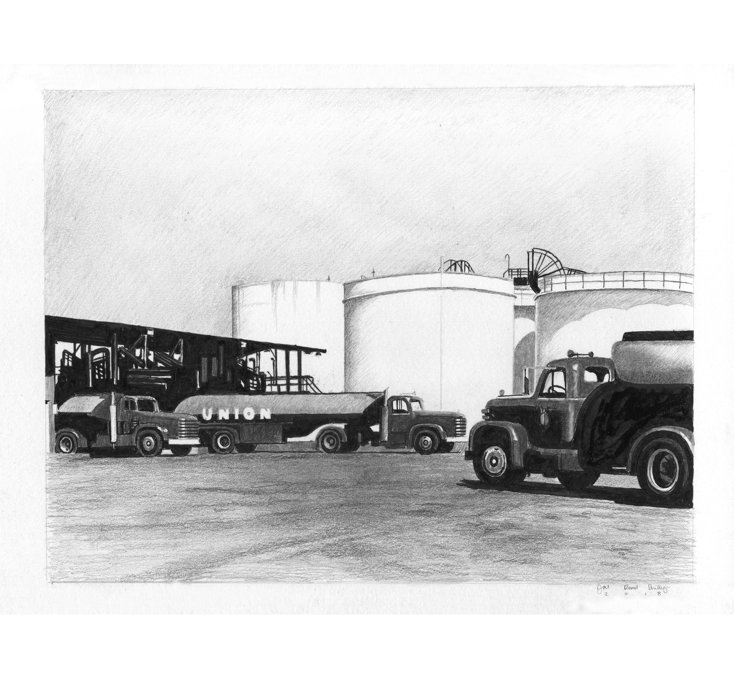 Union Oil Trucks Parked at a Refinery