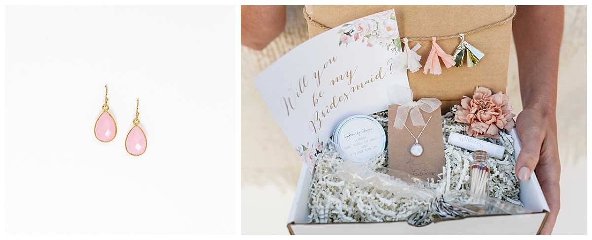 SamErica Studios - minimalist wedding jewelry - pink teardrop earrings - bridesmaid box