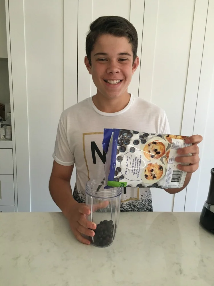 Noah making shake.....