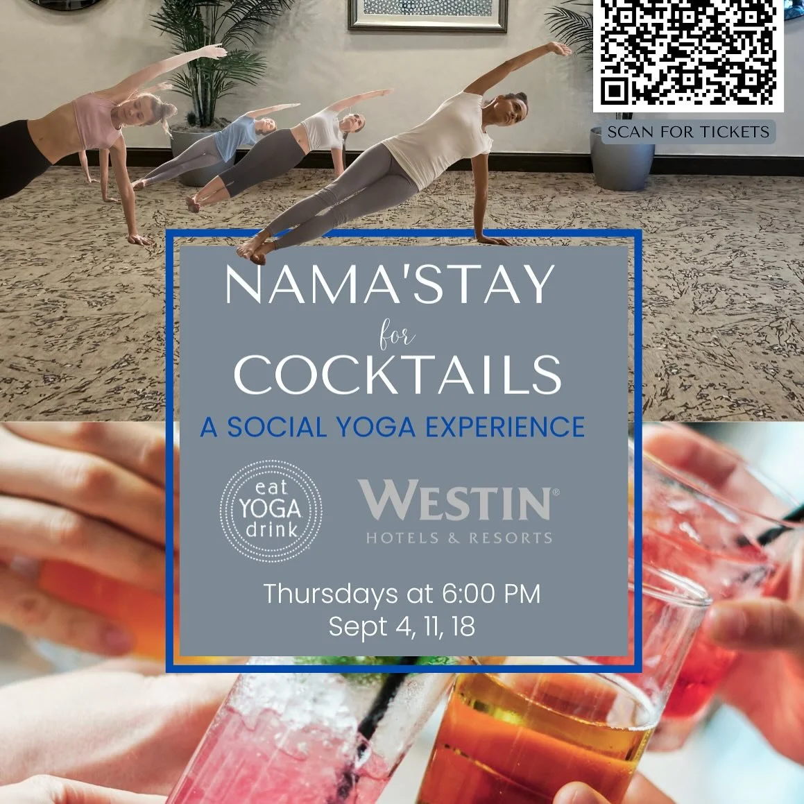 ℕ𝔸𝕄𝔸&rsquo;𝕊𝕋𝔸𝕐 𝕗𝕠𝕣 ℂ𝕆ℂ𝕂𝕋𝔸𝕀𝕃𝕊! 
🗓️ Thurs 9/11 &amp; 9/18 
🕰️ 6:00 pm 
📍 Westin, Crystal City, Arlington,  VA

Roll out your mat for a rejuvenating experience that blends mindful movement with meaningful connection. Set in a welcom