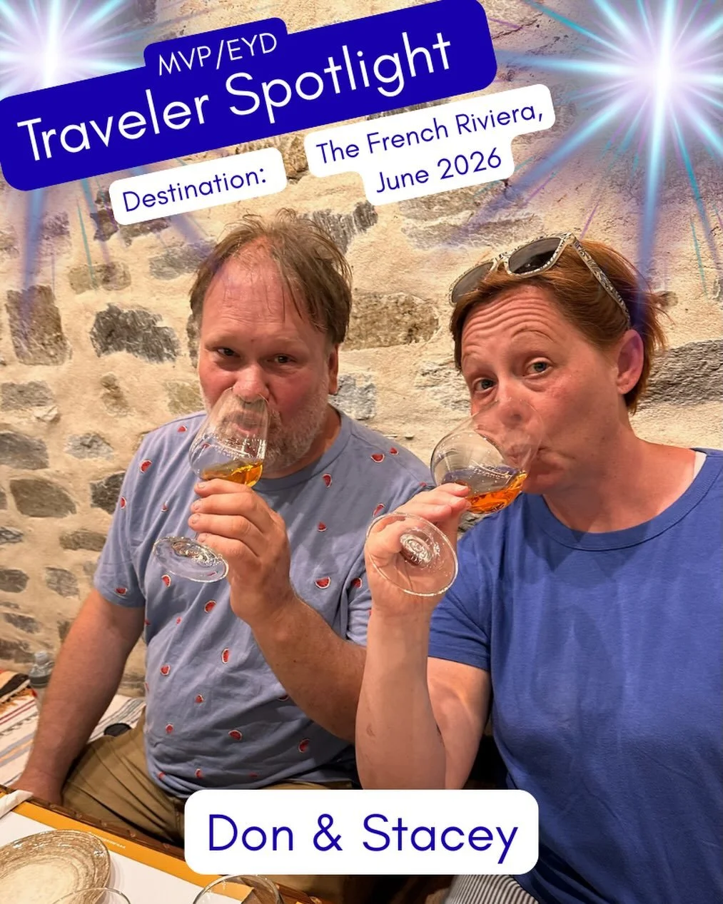 📣 𝔸𝕕𝕧𝕖𝕟𝕥𝕦𝕣𝕖 𝕨𝕚𝕥𝕙 𝔻𝕆ℕ &amp; 𝕊𝕋𝔸ℂ𝔼𝕐! ✈️🇫🇷 

Our connection to this fun-spirited, world-curious couple started with occasional brewery yoga classes, then turned into retreating together in the Greek Isles last year. Don &amp; Stac