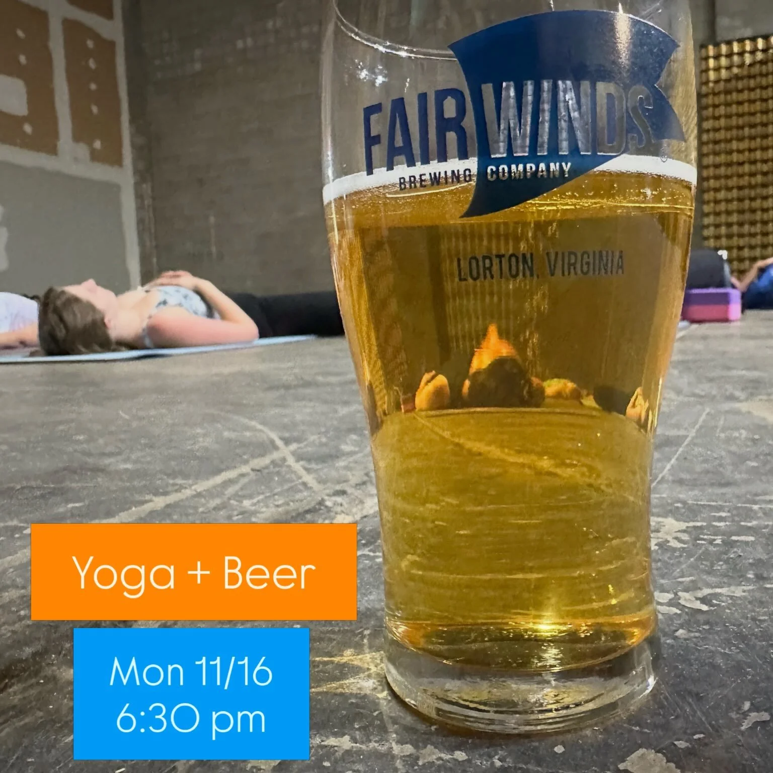 🧘🏽&zwj;♀️🧘🏼&zwj;♂️ + 🍺 = ☮️✌️💚💛💙😊

Tix are available for the next #breweryyoga experience at @fairwindsbrew on Monday, November 16. It&rsquo;s a warm, welcoming community of humans who enjoy mindful movement, followed by craft beverages. Com