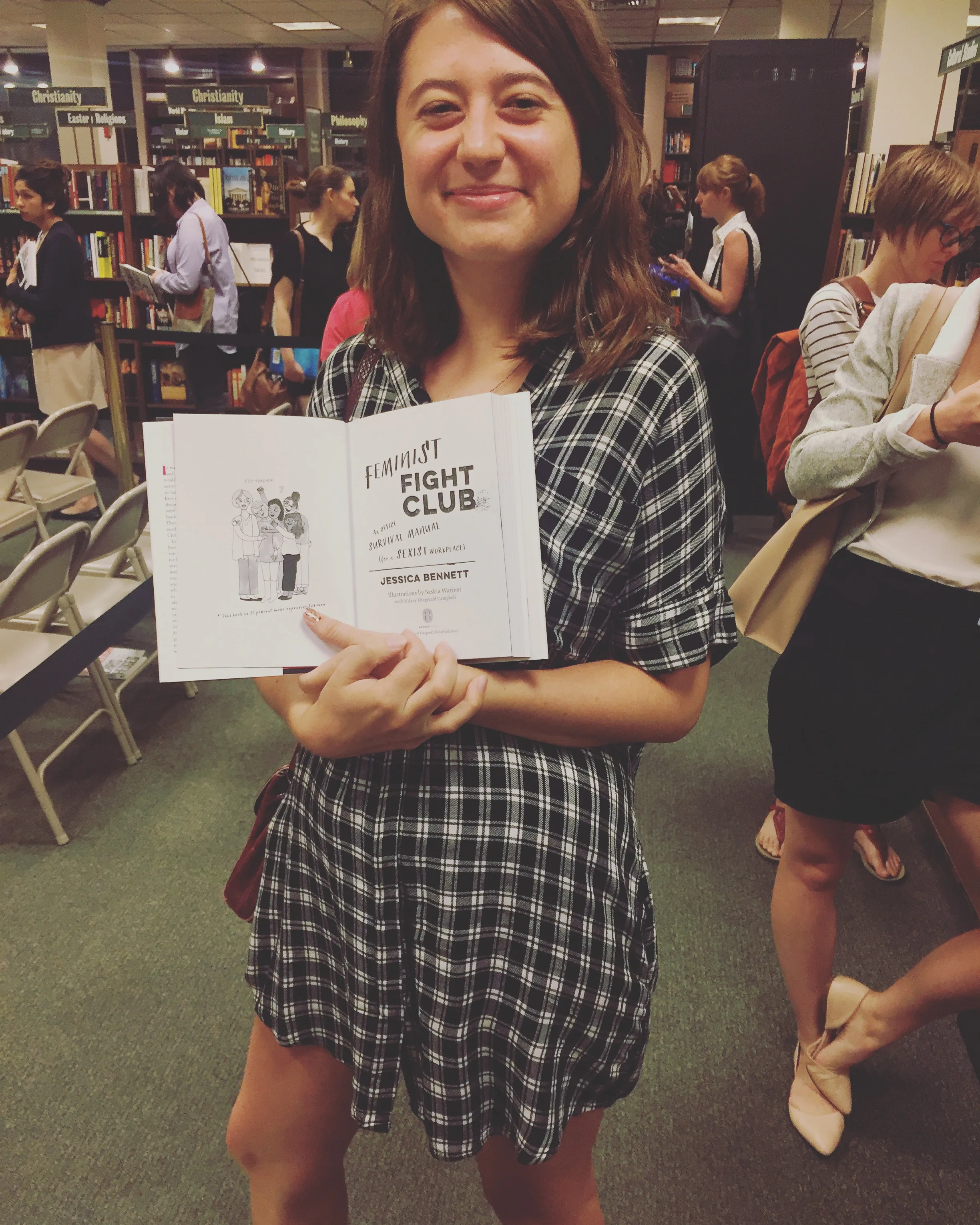  Hilary at the packed New York Barnes &amp; Nobles Feminist Fight Club Induction where author Jessica Bennett spoke with host Phoebe Robinson about the book, the IRL fight club, and the issues women continue to face in the workplace today.&nbsp; 