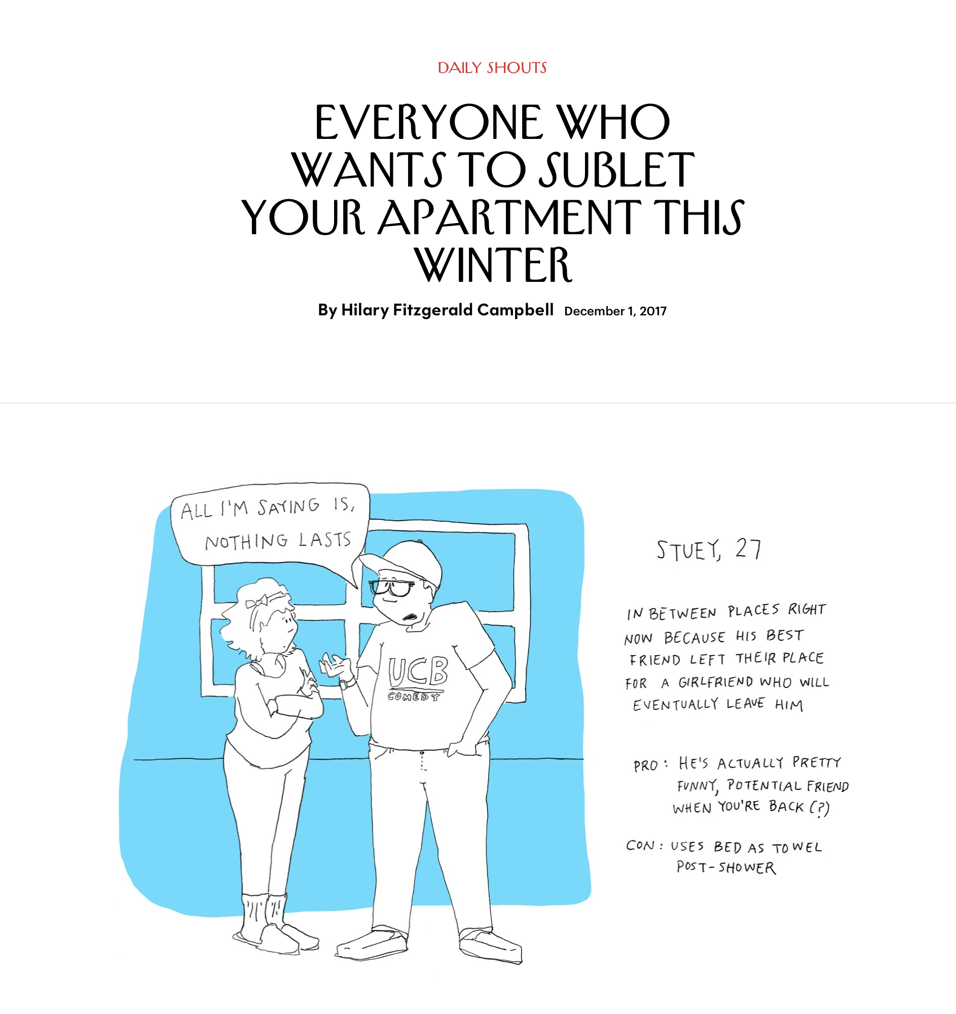 Everyone Who Wants To Sublet Your Apartment This Winter Hilary