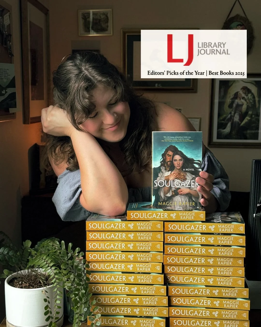 Hi, it&rsquo;s me, crawling out of the revision cave to let you know that Soulgazer was listed as an Editors&rsquo; Pick for Best Books of 2025 by @library_journal and I could NOT be more thrilled!!! 

That said, my brain is still mush from said revi