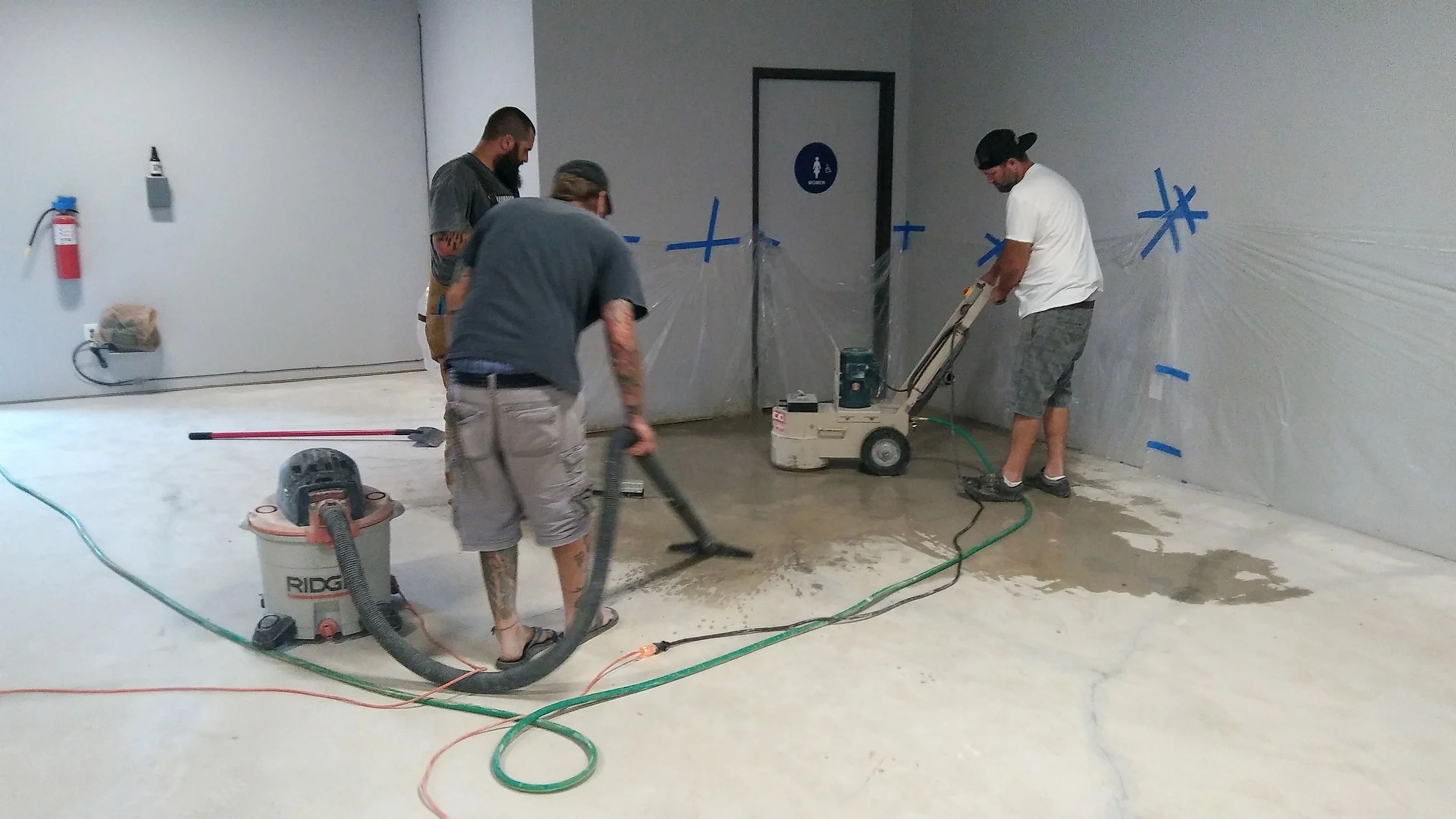 Grinding down the floor is a laborious task.
