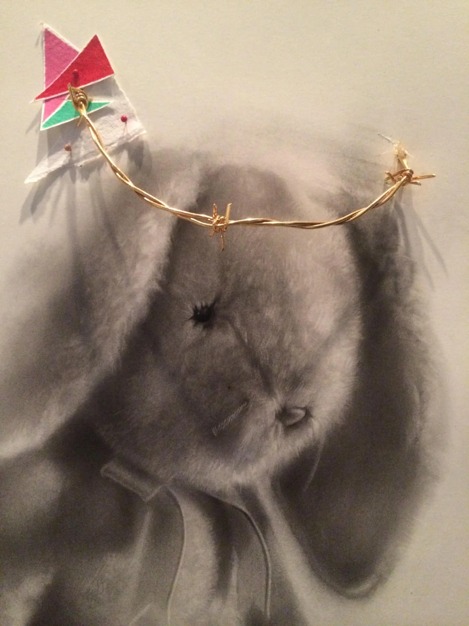 "Angel"(detail): Charcoal, 23 Kt gold, paper, mixed media on board. 33 5/8 x 43 3/4 inches. 2016