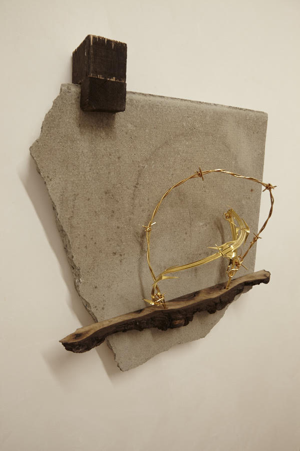 "Untitled" RIngs of Age: Mixed media, 23 Kt gold on found concrete. 18 7/8 x 19 3/4 x 10 1/4 inches. 2016