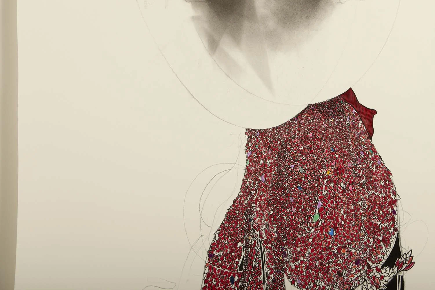 Walking Away 2012 pins on paper, conte, charcoal 3ft x 5ft. Detail