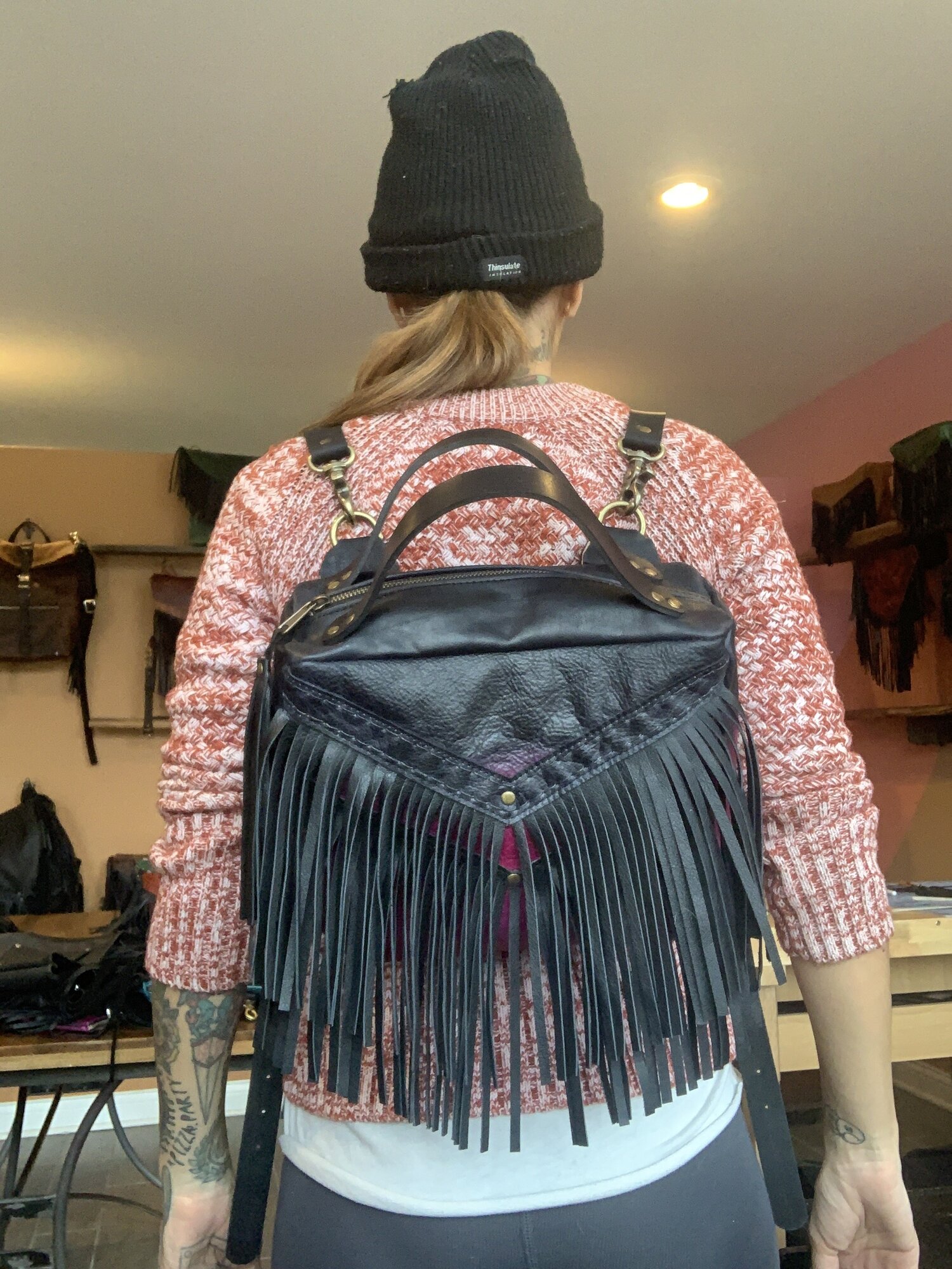 Black Bison Leather Mini Backpack by Bird Trouble - Handcrafted