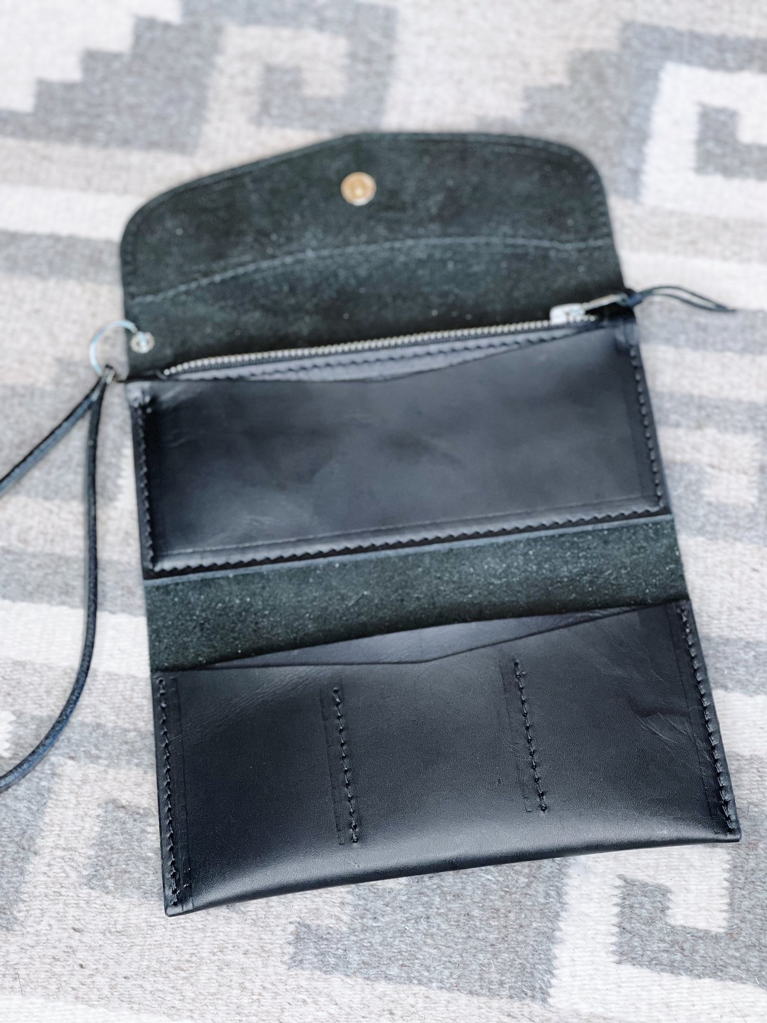 Chivis Clutch Wallet with Wristlet in Black Bridle Leather