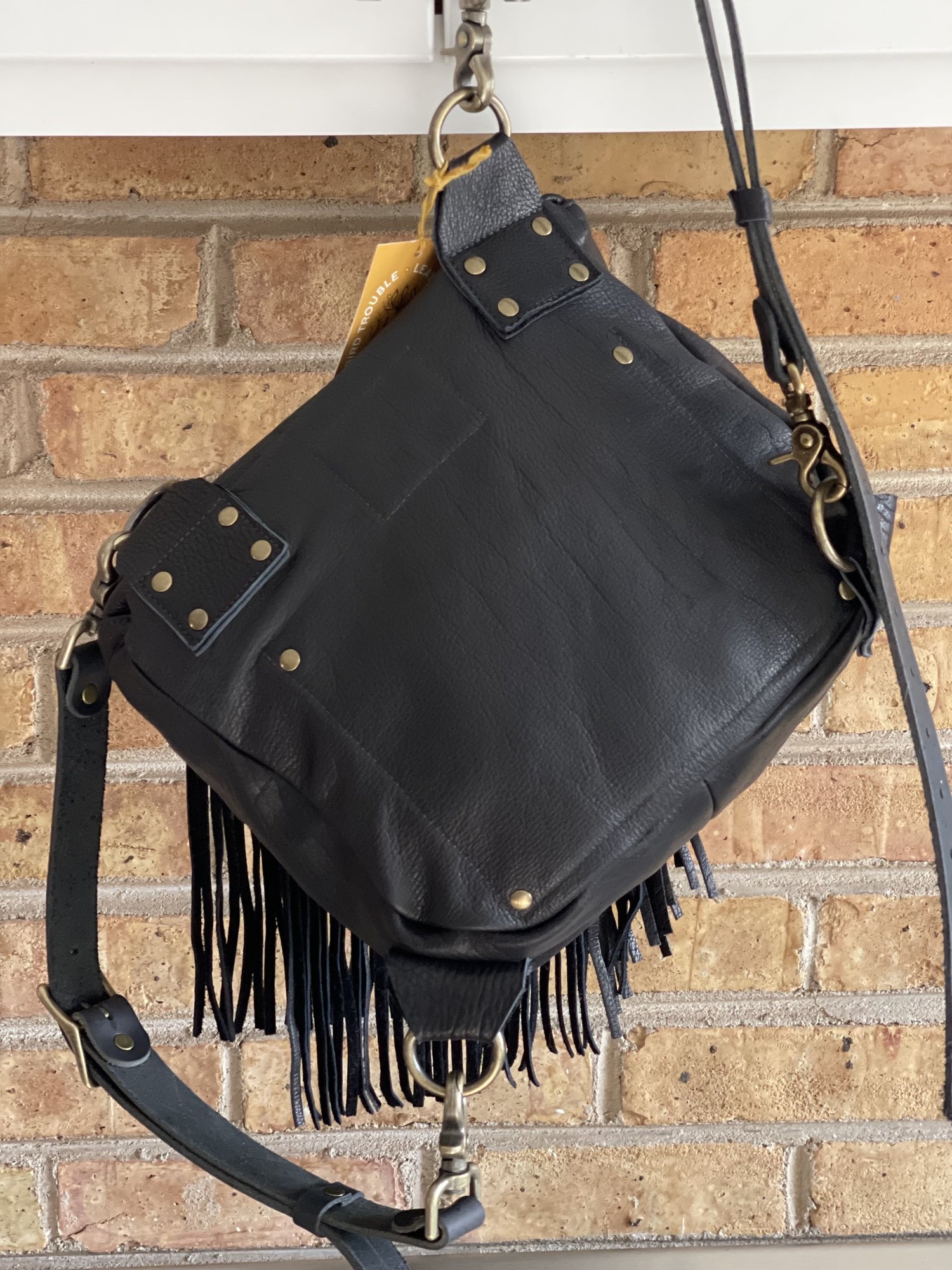 Black Bison Leather Xtina Convertible Backpack and Crossbody