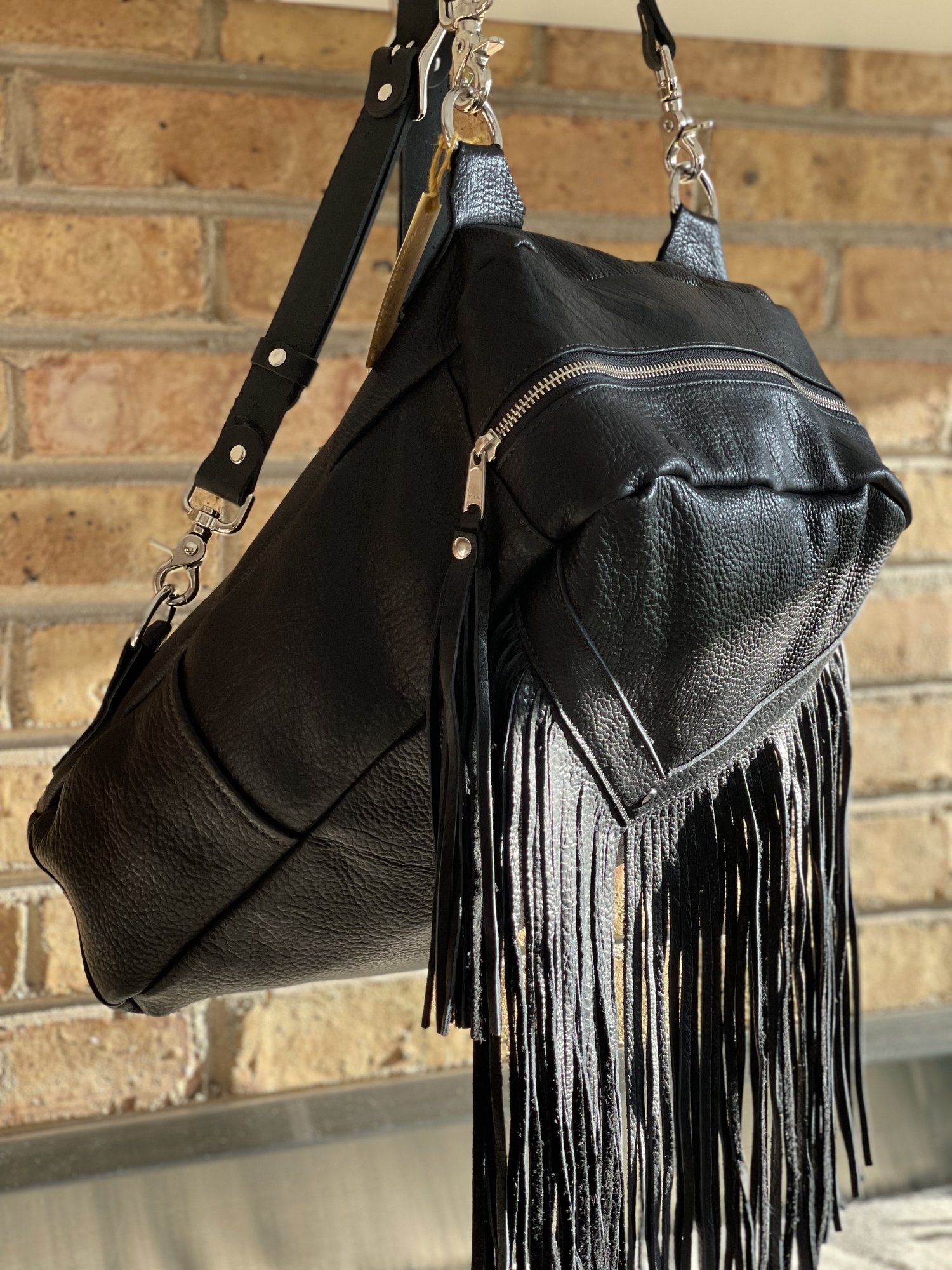 Black Bison Leather Xtina Convertible Backpack and Crossbody
