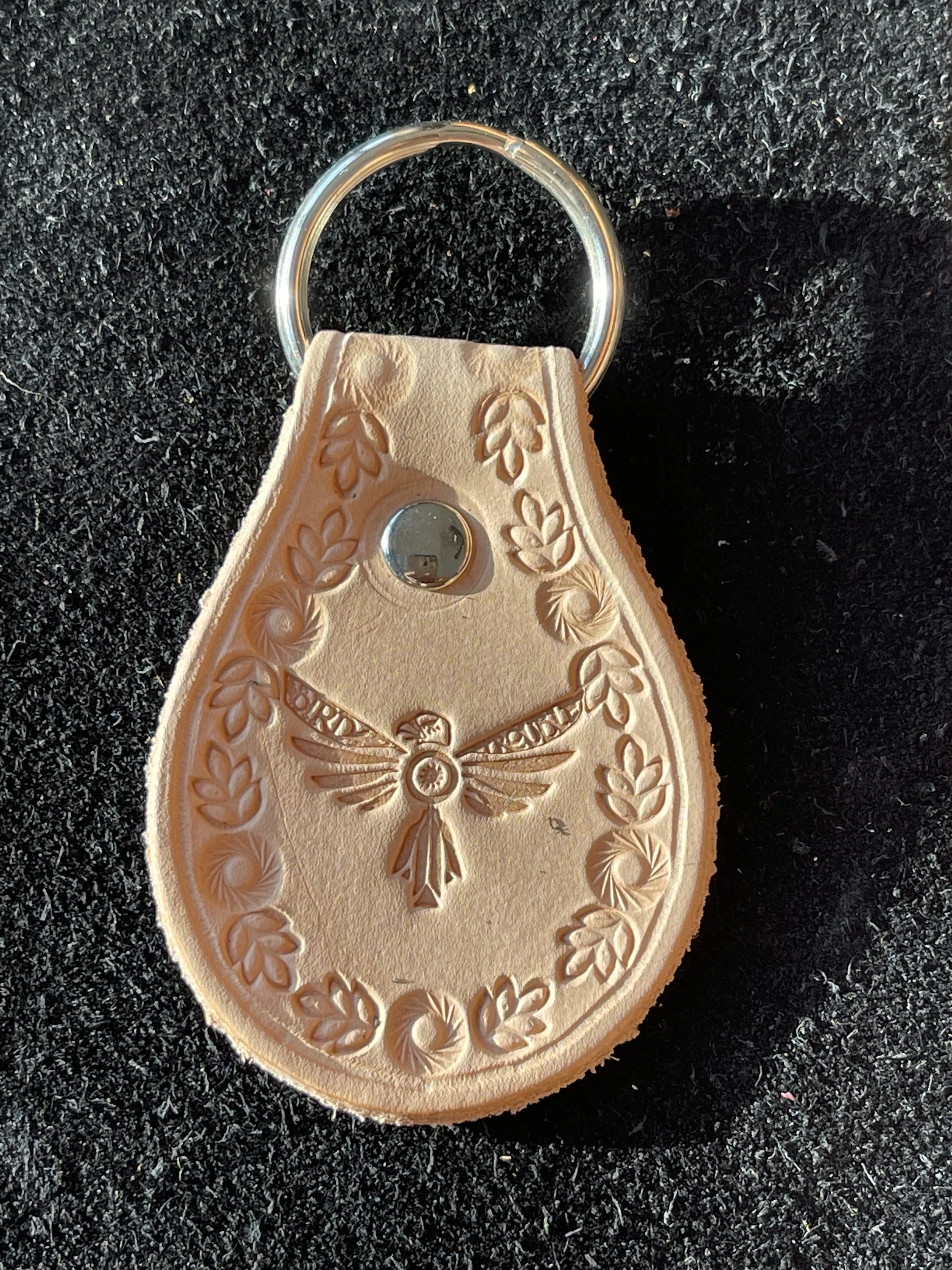 Hand Stamped Vegetable Tanned Leather Key Fob Bird Trouble's Handmade