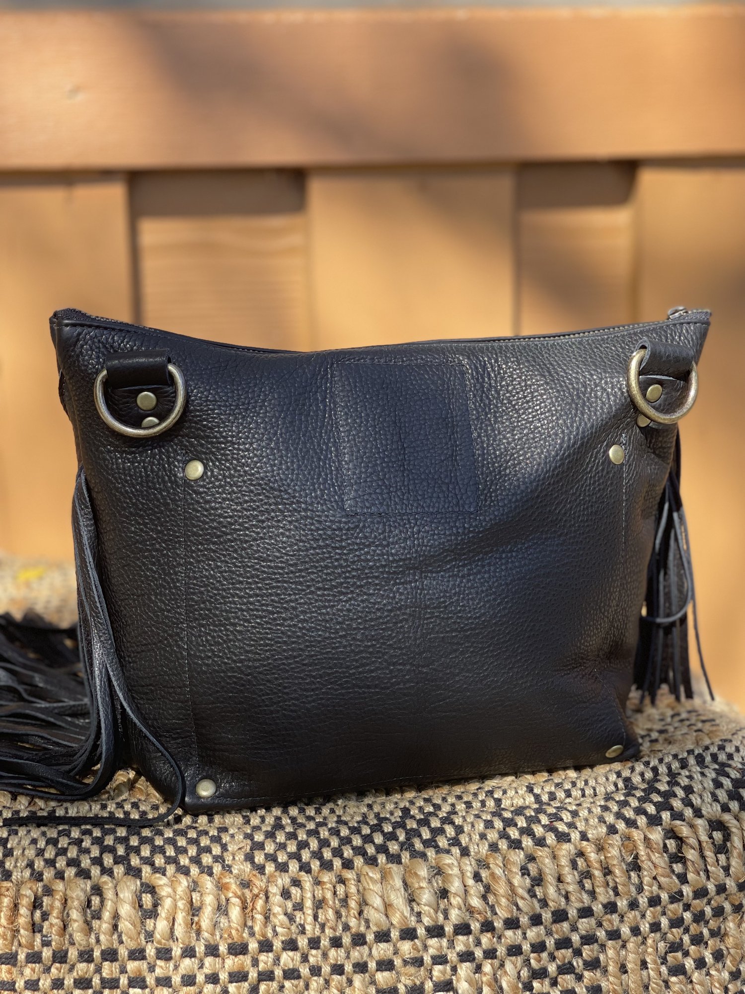 Black Bison Leather Radley Convertible Crossbody and Clutch Bag