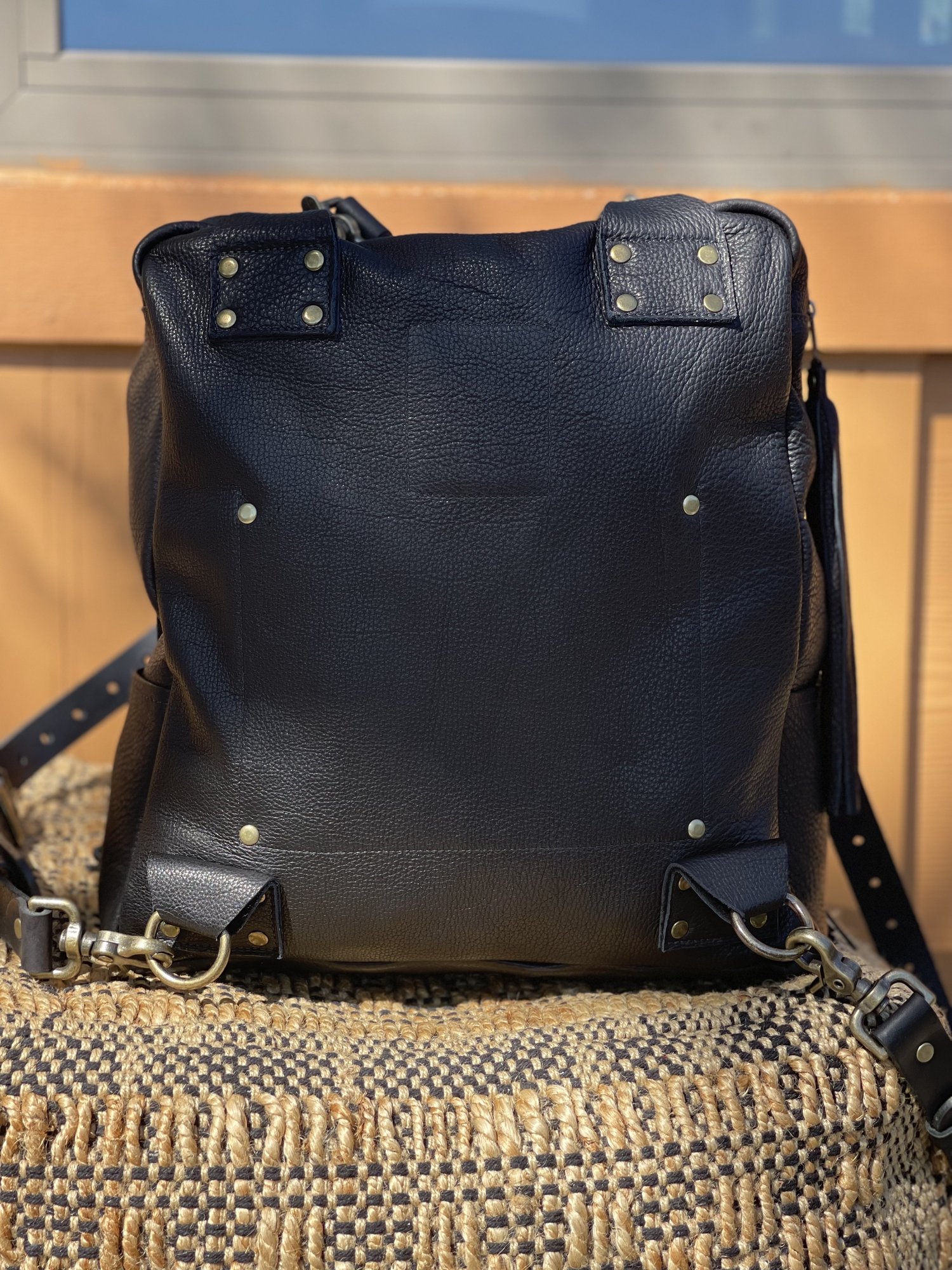 Black Bison Leather Mini Backpack by Bird Trouble - Handcrafted