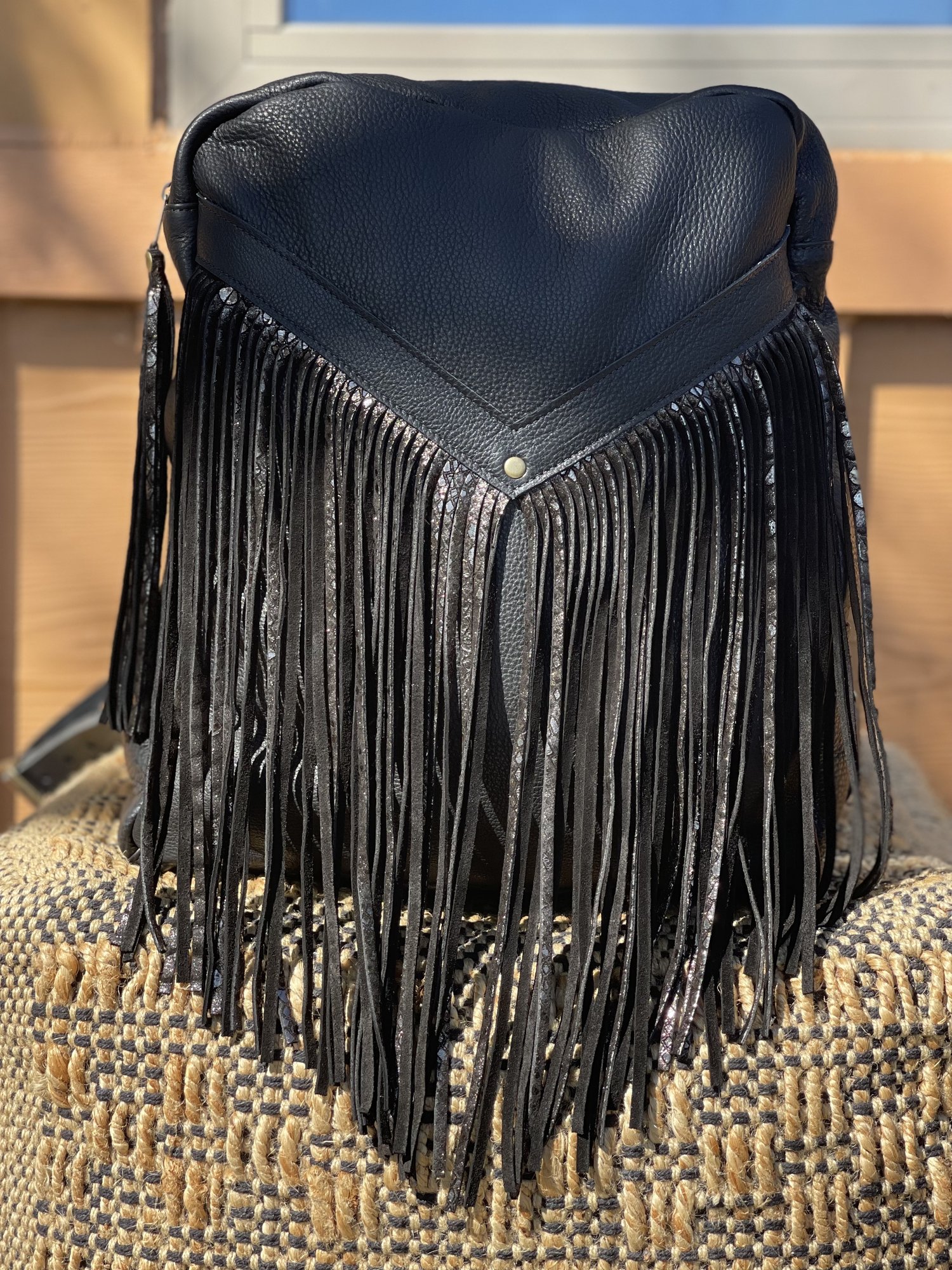 Black Bison Leather Xtina Convertible Backpack and Crossbody Fringe Bag by  Bird Trouble - Handcrafted Convertible Leather Backpacks and Purses for  Daily or Motorcycle Use
