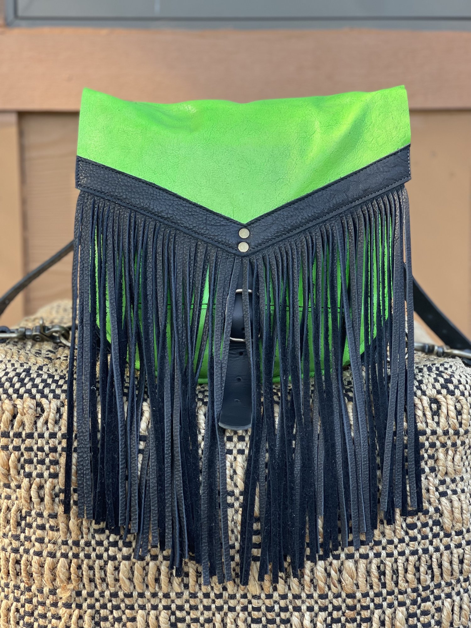 Green Leather Fringe Bag
