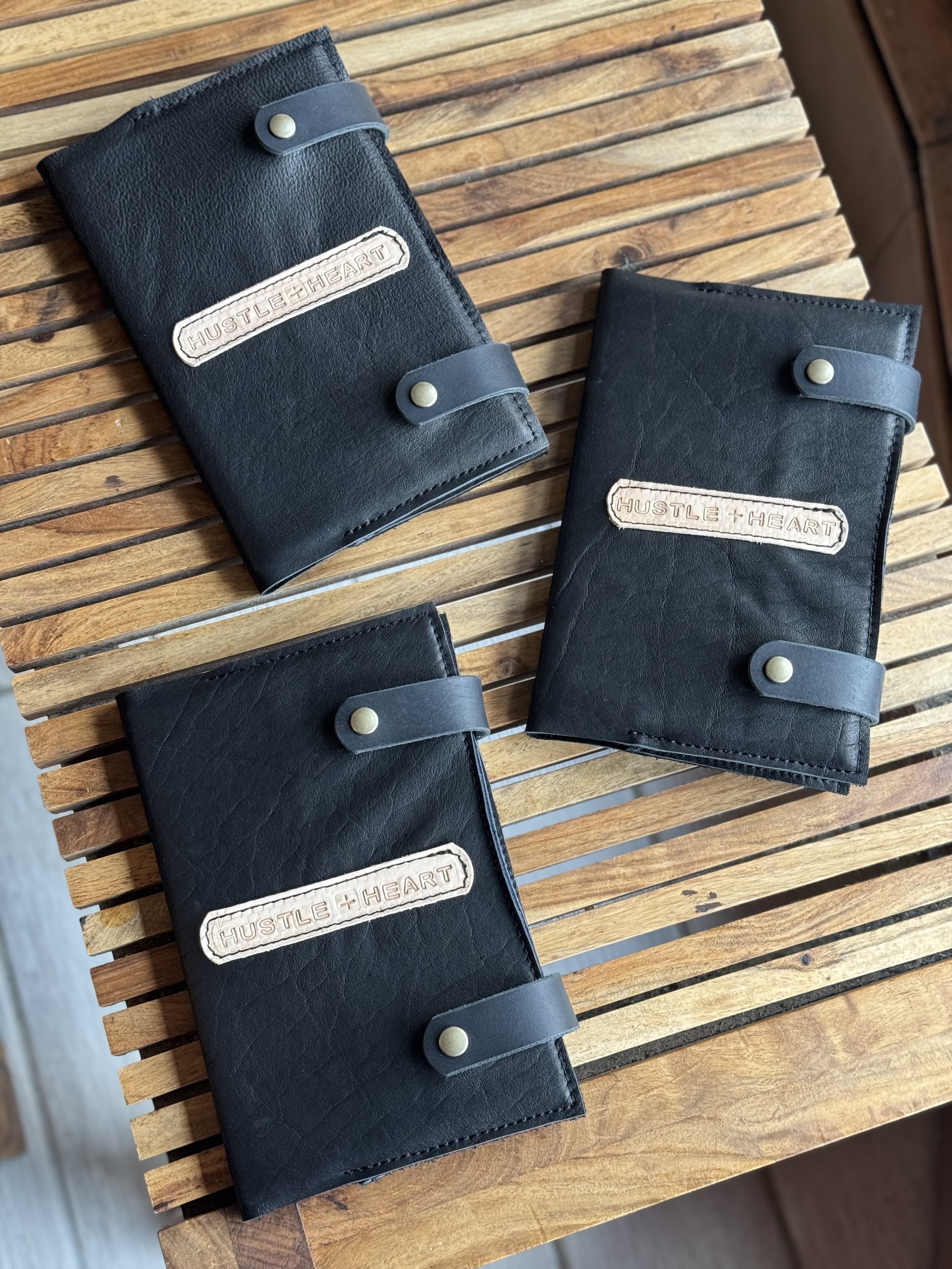 Black bison leather Custom Stamped Notebook Covers &amp; Notebooks