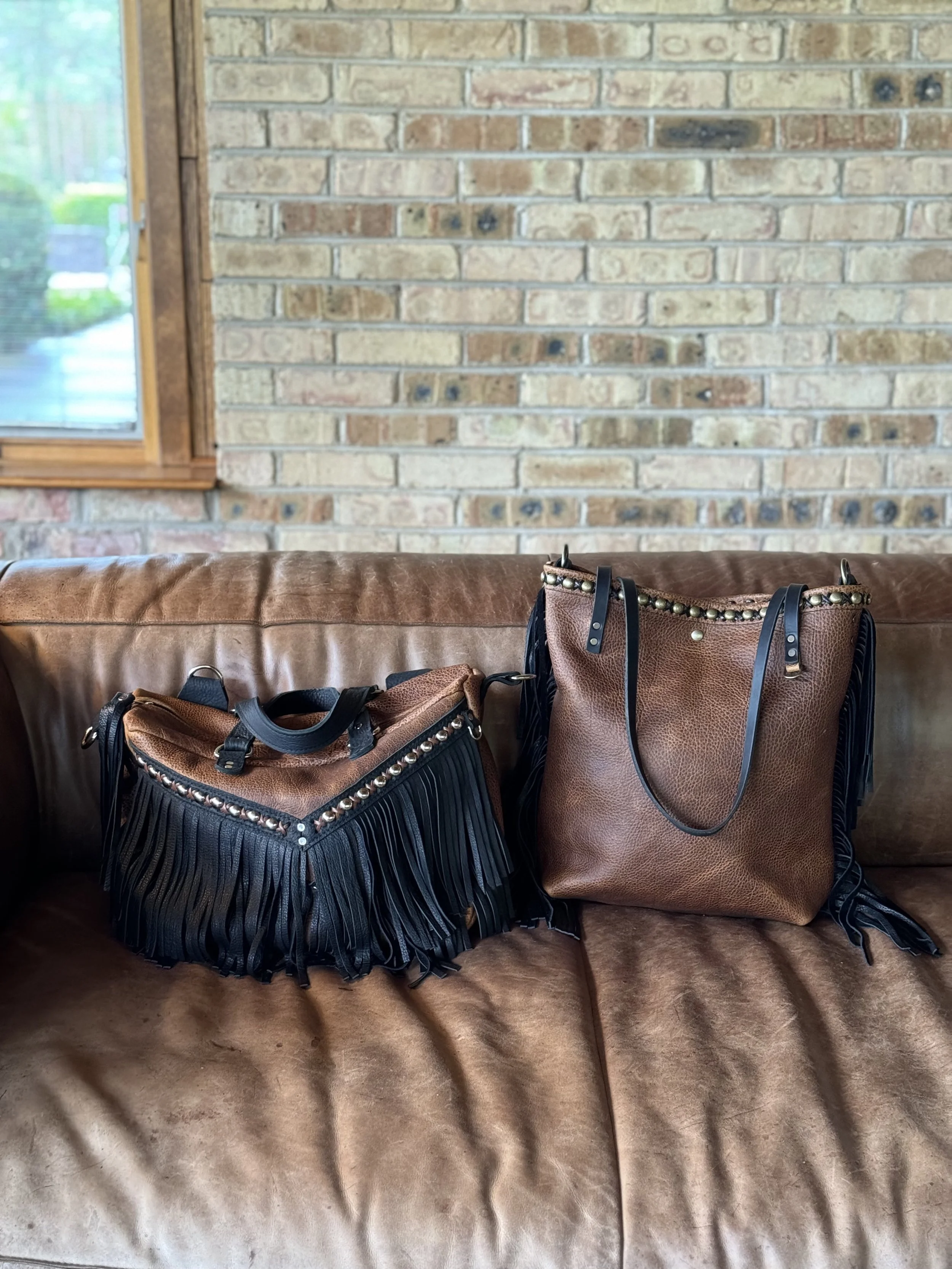 Melissa Bag and Crossbody Tote Bag in Whiskey Bison &amp; Black Bison