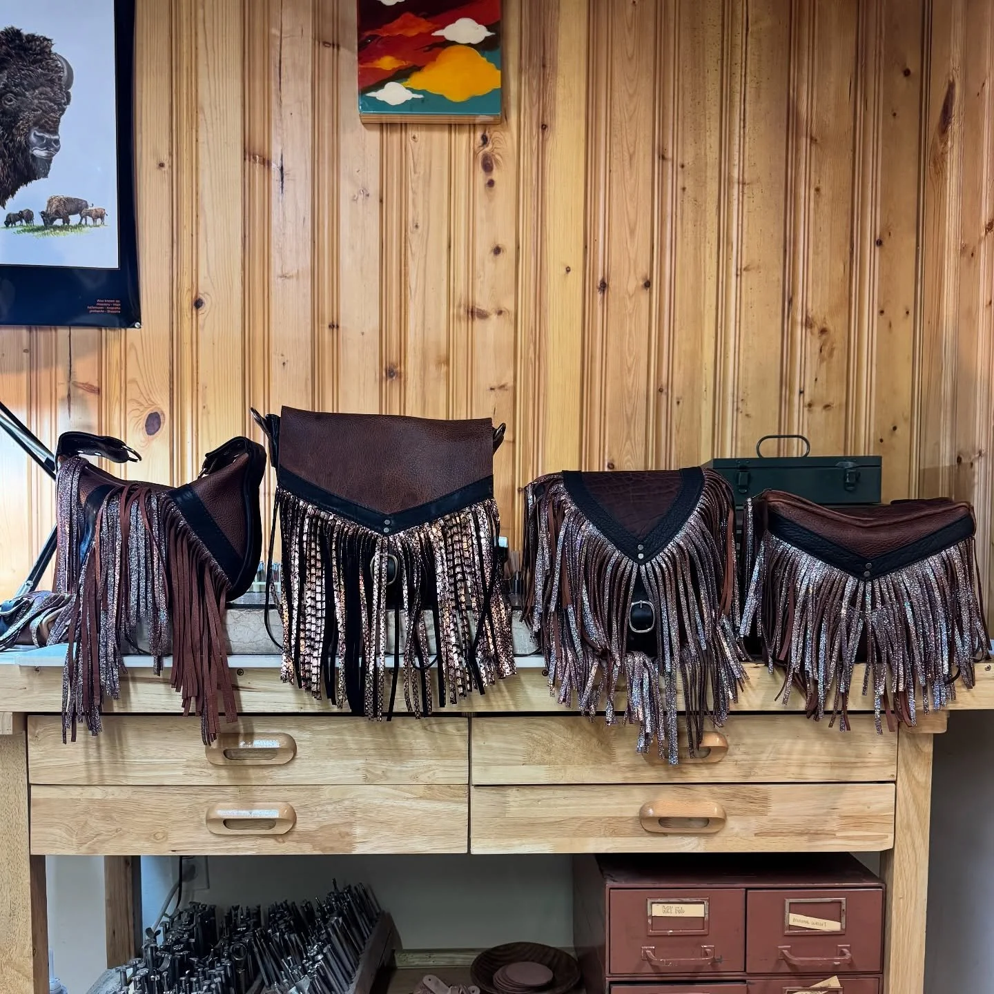 Fresh off the workbench!

Been making another small batch of Ready To Ship. This time I&rsquo;m creating combos with bison leathers (black, mocha, and tobacco), chestnut shimmer cowhide leather, and rose gold python leather.

I also wanted to try out