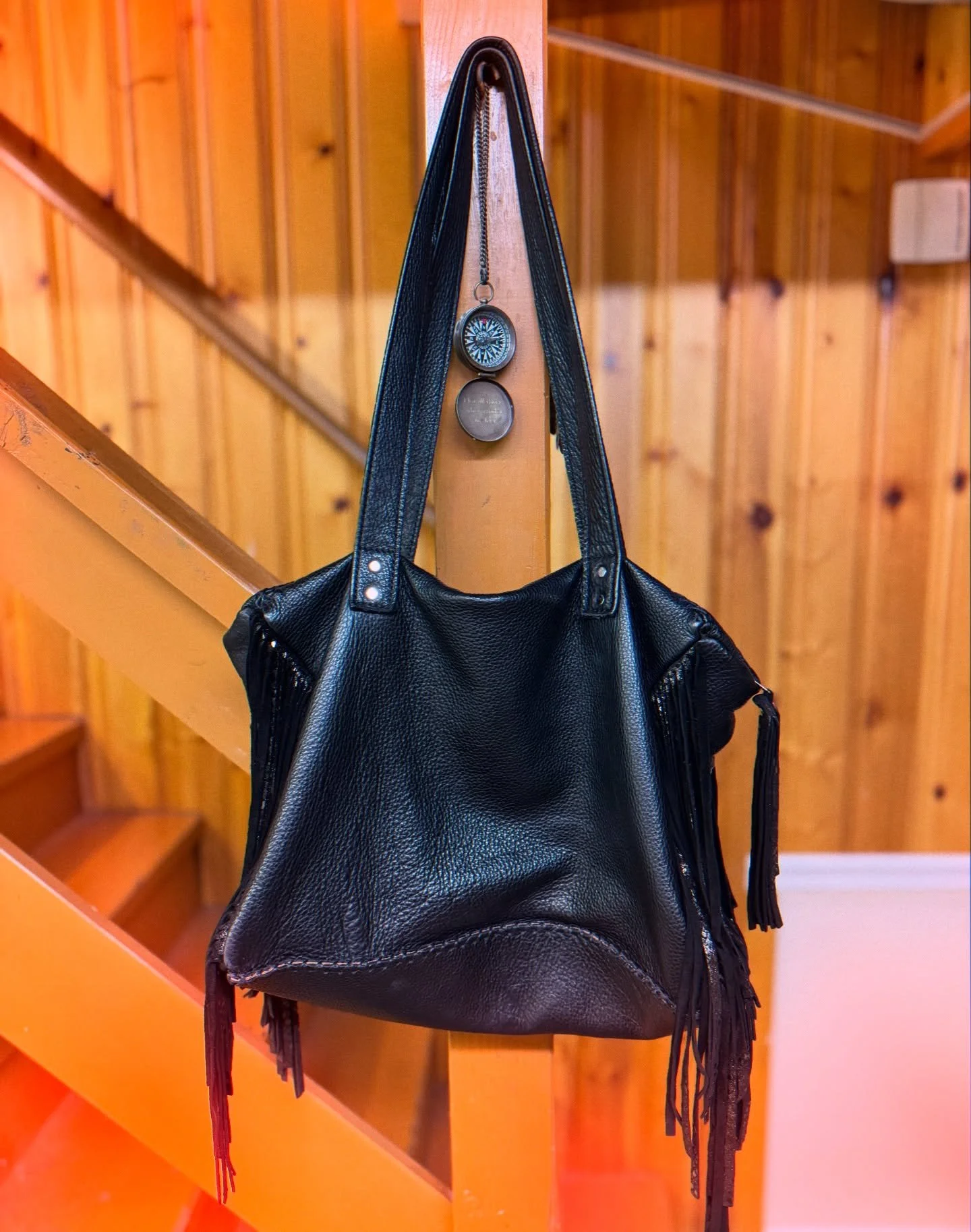 I recently added a detachable suitcase strap to my aunt&rsquo;s leather tote bag. This slouchy, comfy, and roomy style isn&rsquo;t on my site but if you&rsquo;re interested, I&rsquo;d be happy to send measurements and info. I added hand stitching all