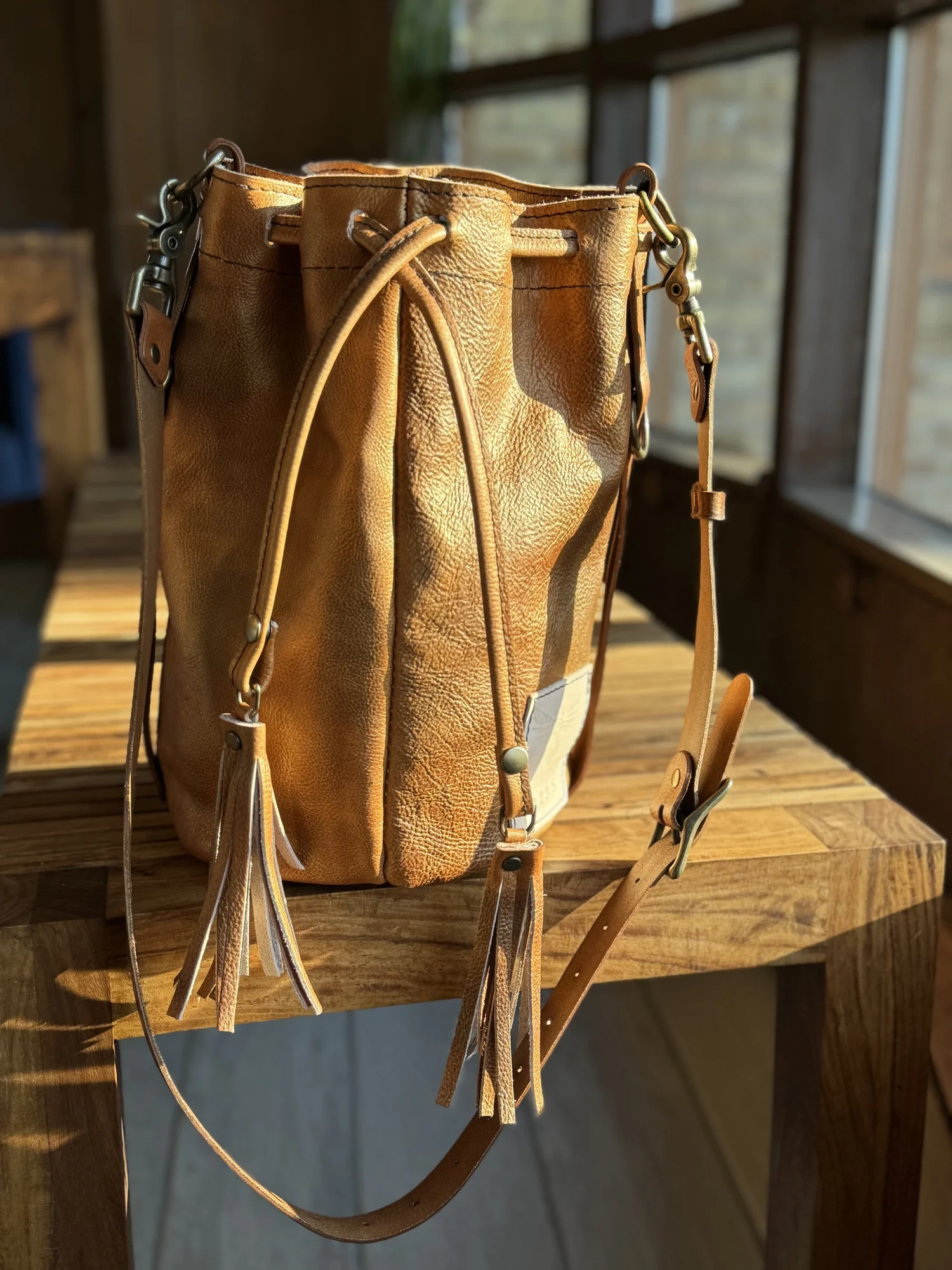 Design Your Own Leather Lili Bucket Fringe Drawstring Convertible 
