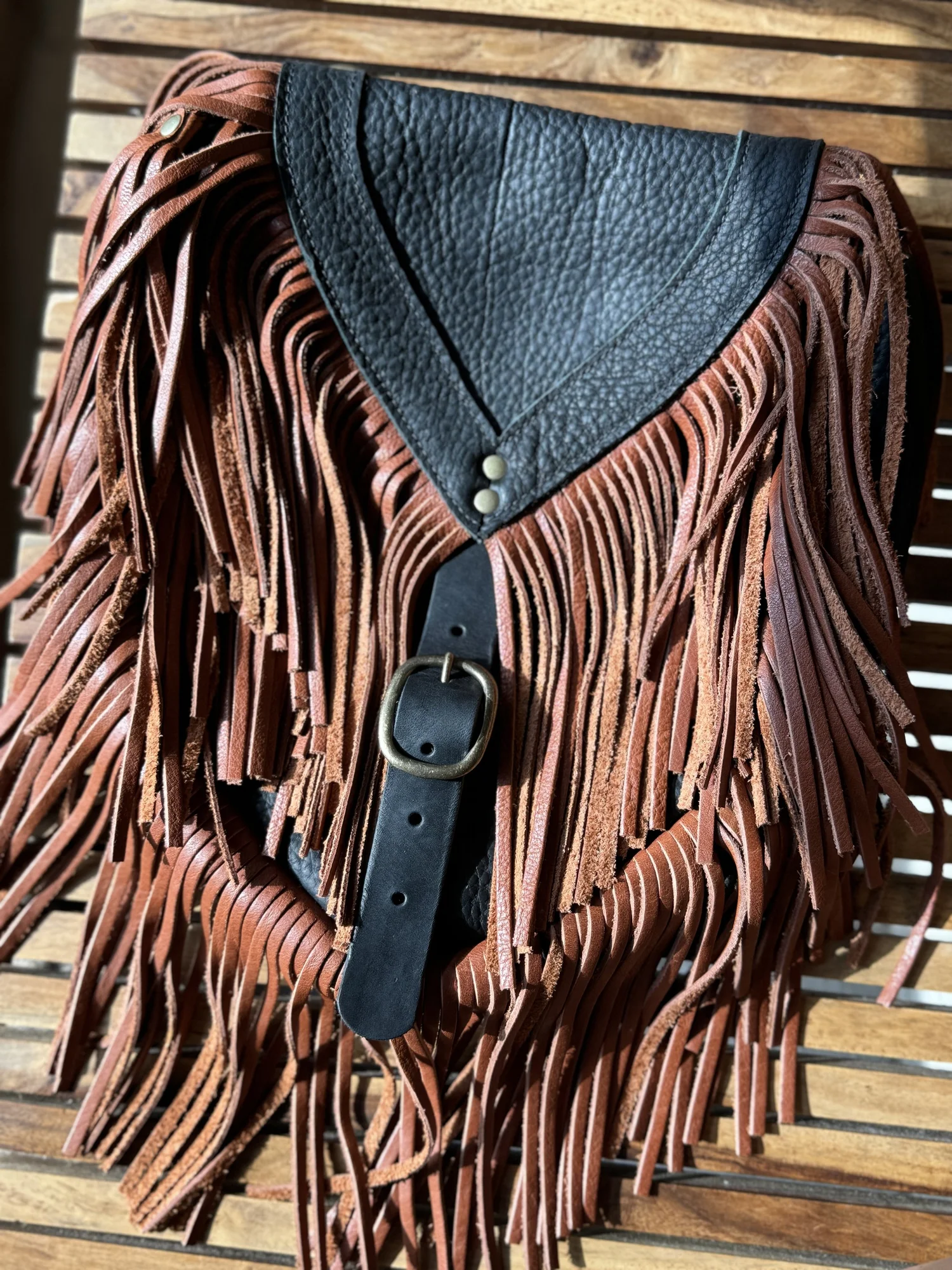 Black and Tobacco Bison Leather Mini Brittany Convertible  display picture 2