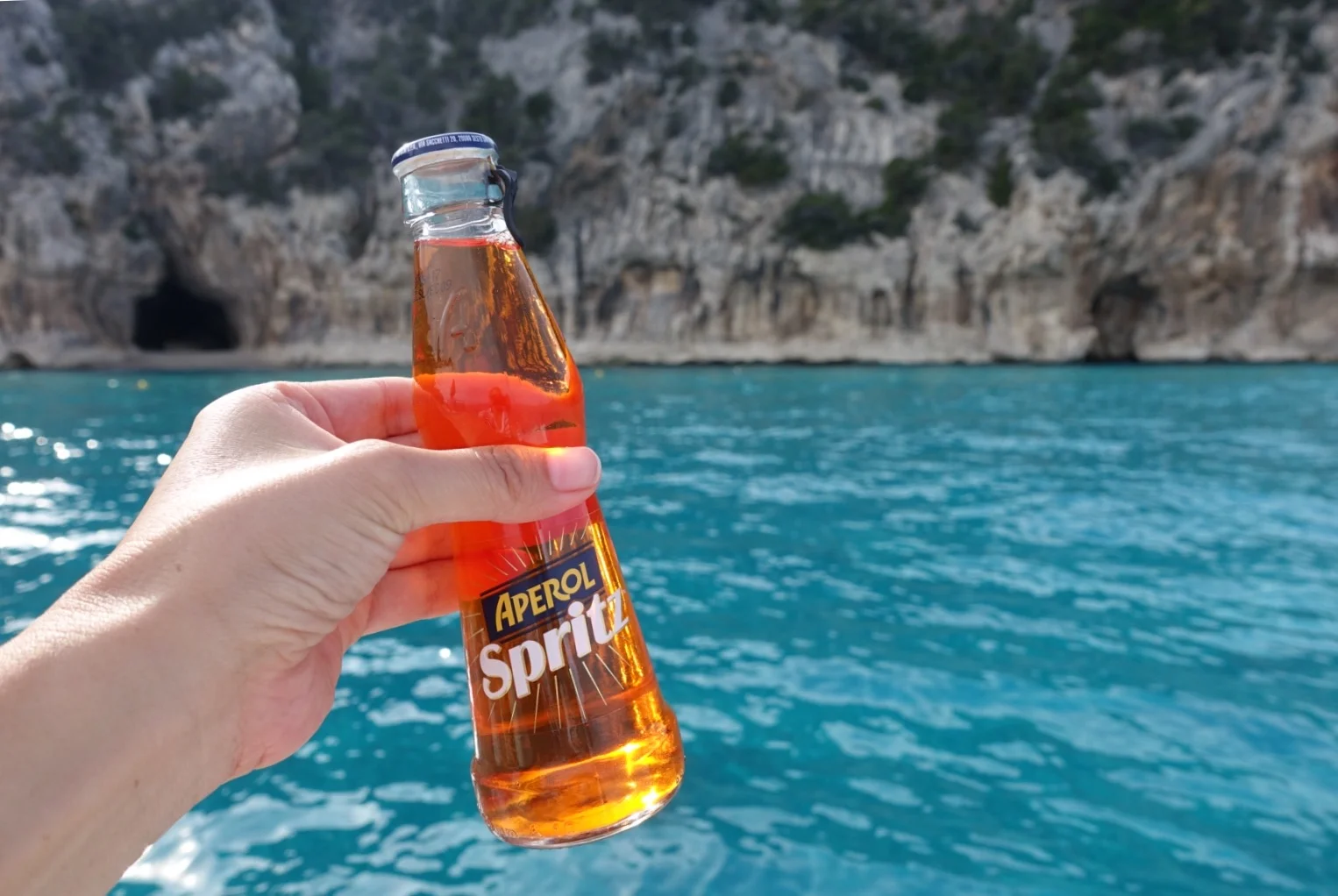 A mini bottle of Aperol Spritz.