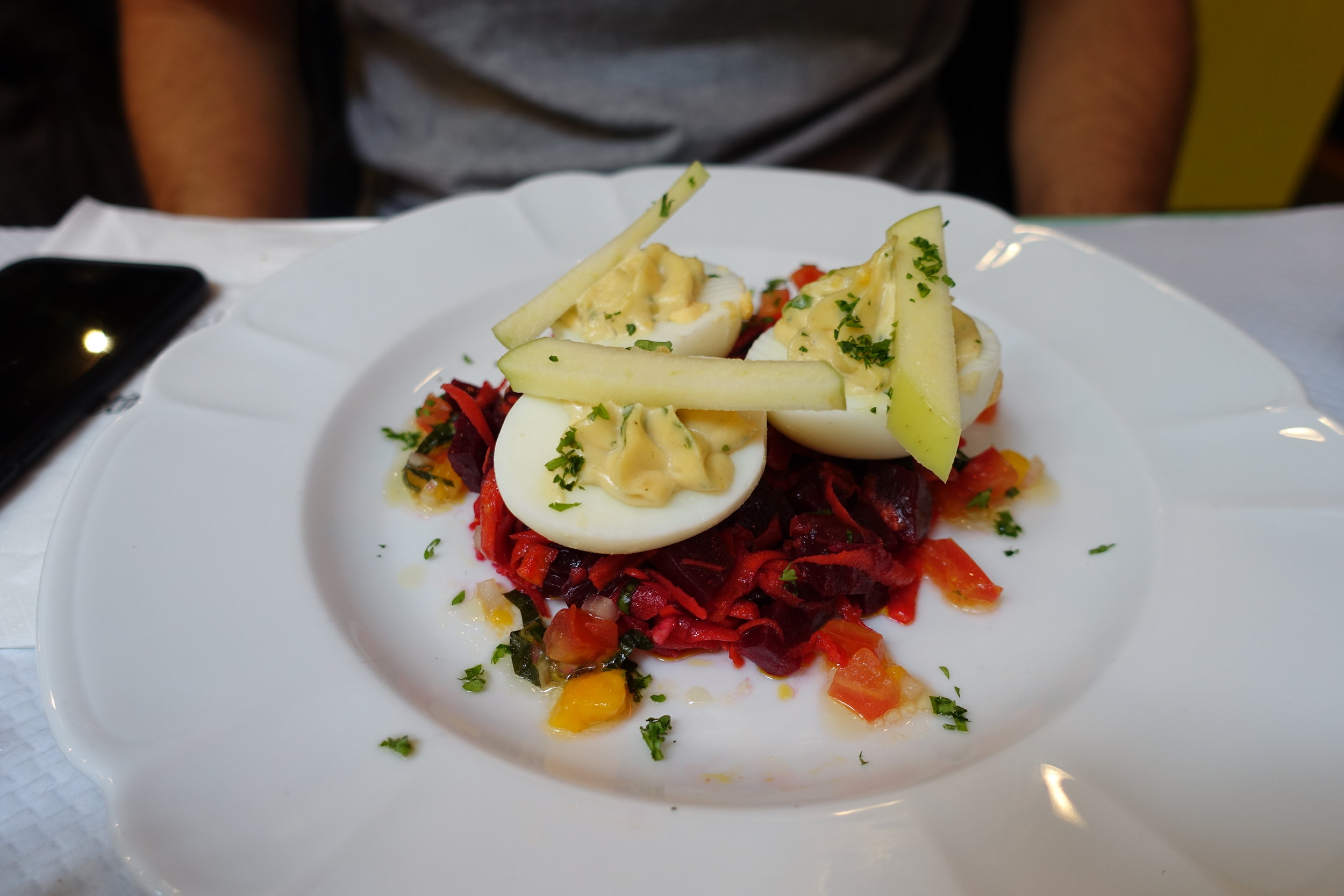 And this was roasted red vegetables with mimosa eggs. Those eggs are so old school but they were delicious, so I suppose if it ain't broke etc.