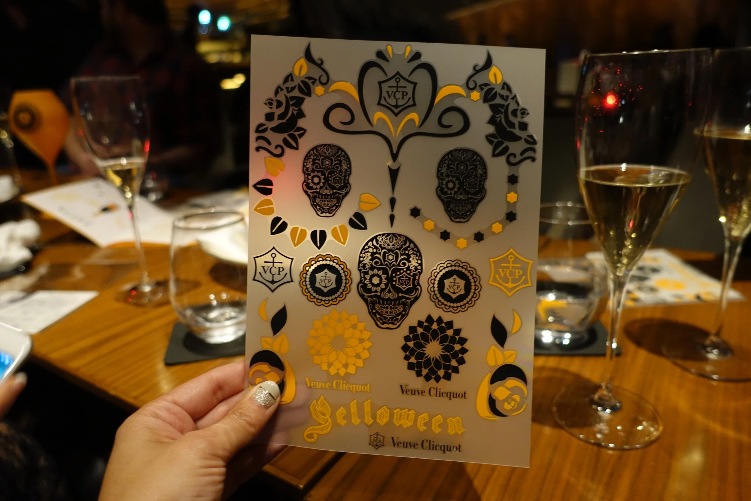 After consuming approximately at least one bottle of Veuve each, the staff then gave us temporary Veuve tattoos. Champagne drunk people and temporary tattoos a dangerous combination make.Those temporary tattoos were a nightmare to take off the next …