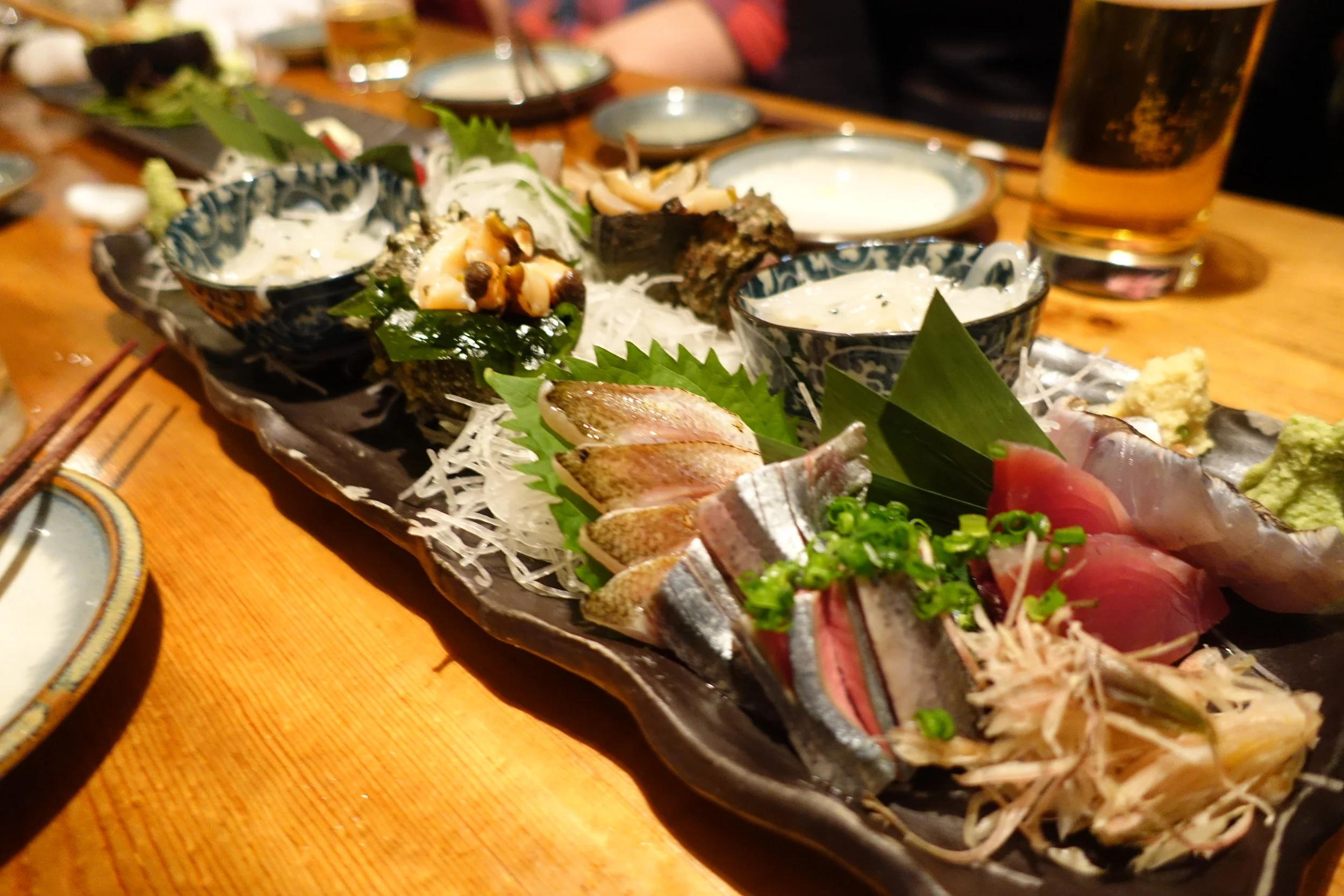 So much sashimi.Surprisingly we made it in time for the last train, so no cab for us. Also, after two nights of all you can drink, we have decided to take a much needed break from nomihodai lest our bodies rebel against us.