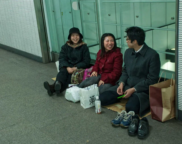 Waiting for the trains to start running.