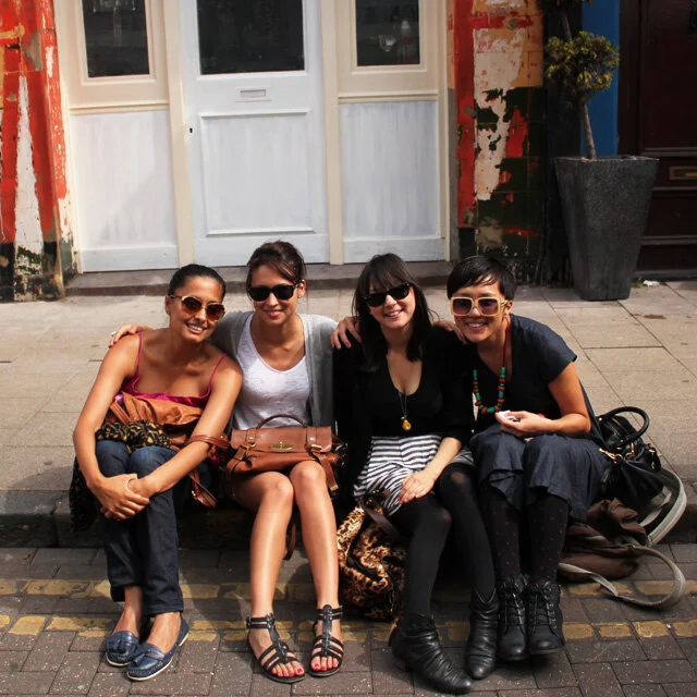 Market ladies. Feeling pretty full after eating a variety of market goodies - cakes and pies mainly.