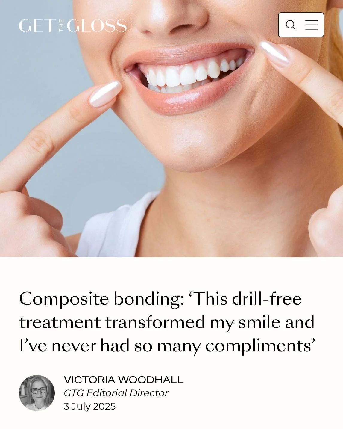 Get The Gloss composite bonding review by Victoria Woodhall featuring the a.b.c. smile