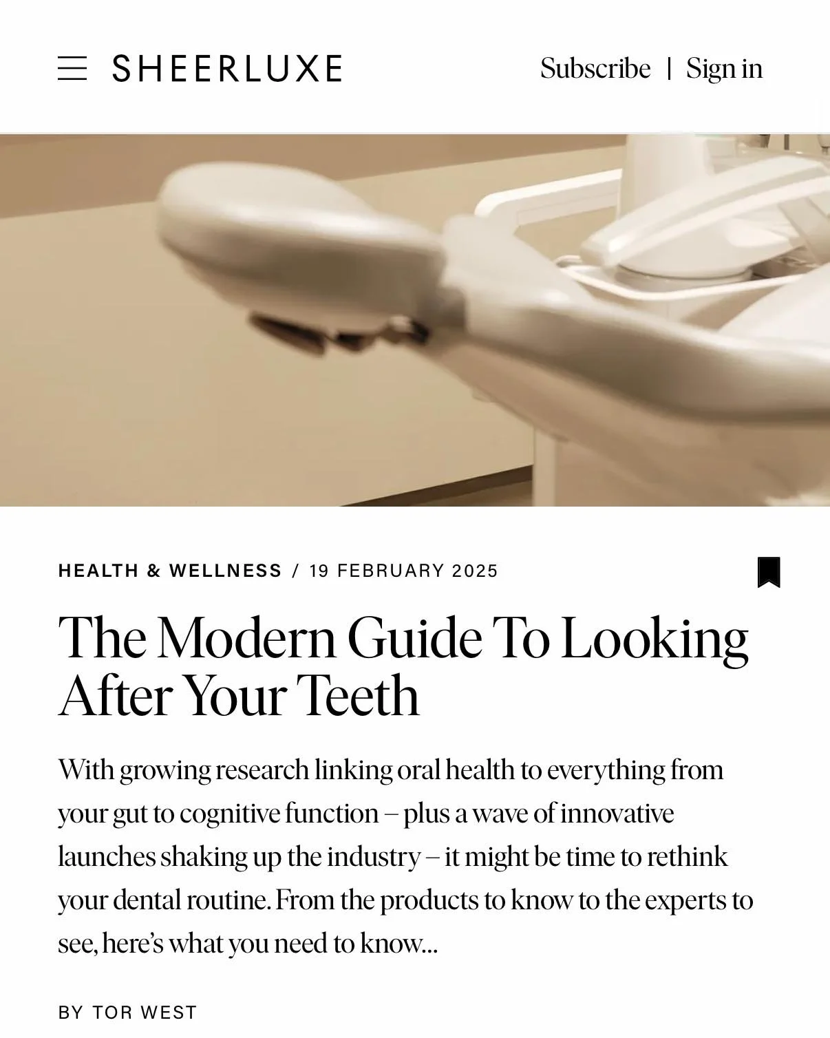 Sheerluxe modern guide to oral care by Tor West featuring the a.b.c. smile